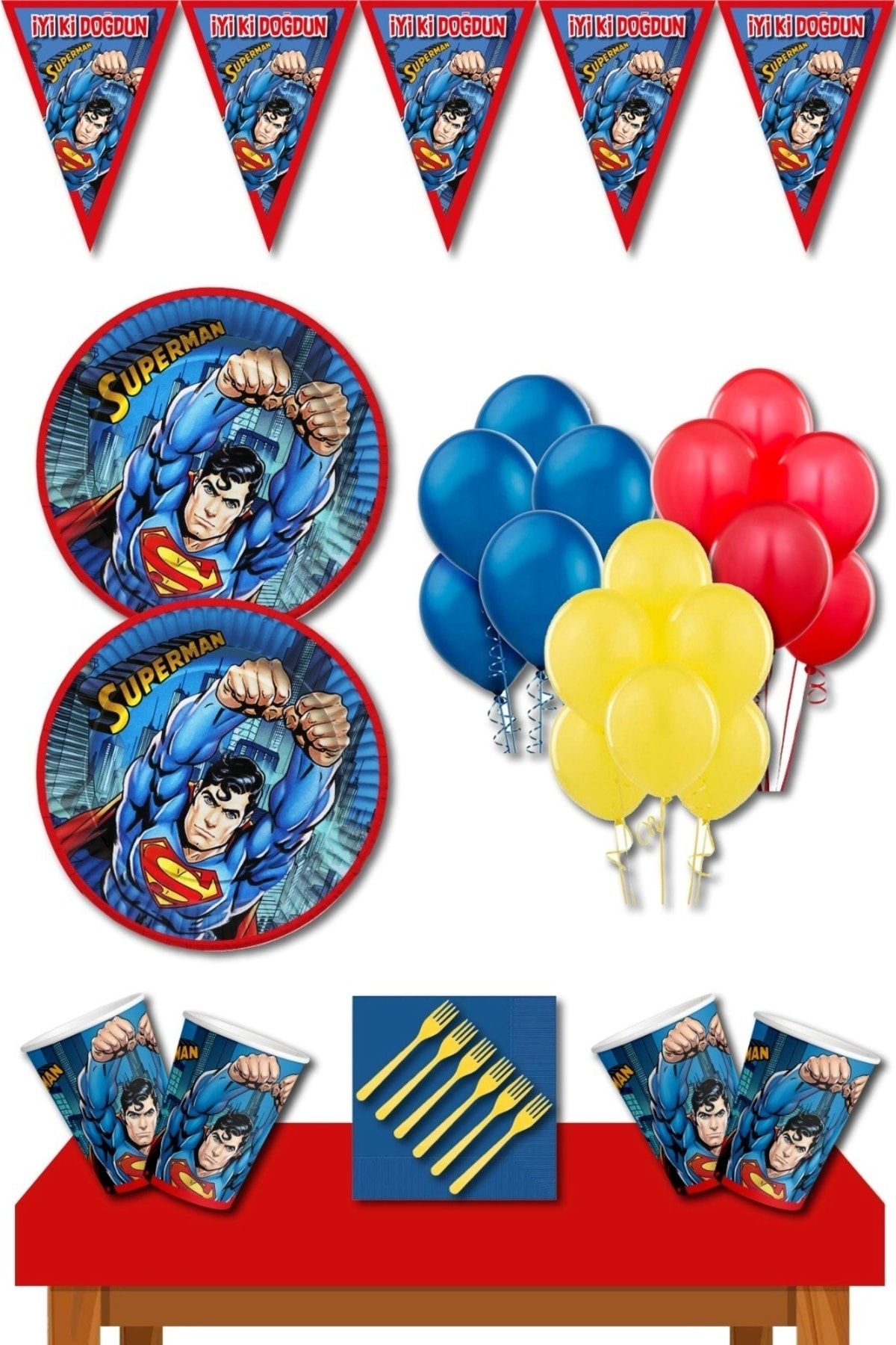 kullanatparti Süpermen Doğum Günü Konsepti 8 Kişilik Superman Doğum Günü Seti Ekonomik