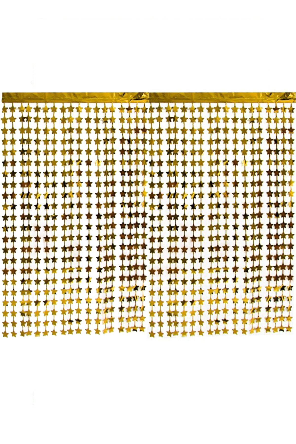 Parti Dolabı 2li Yıldızlı Gold Fon Arka Perde Işıltılı Yapışkanlı Altın Sarısı Yıldız Duvar Fotoğraf Perdesi