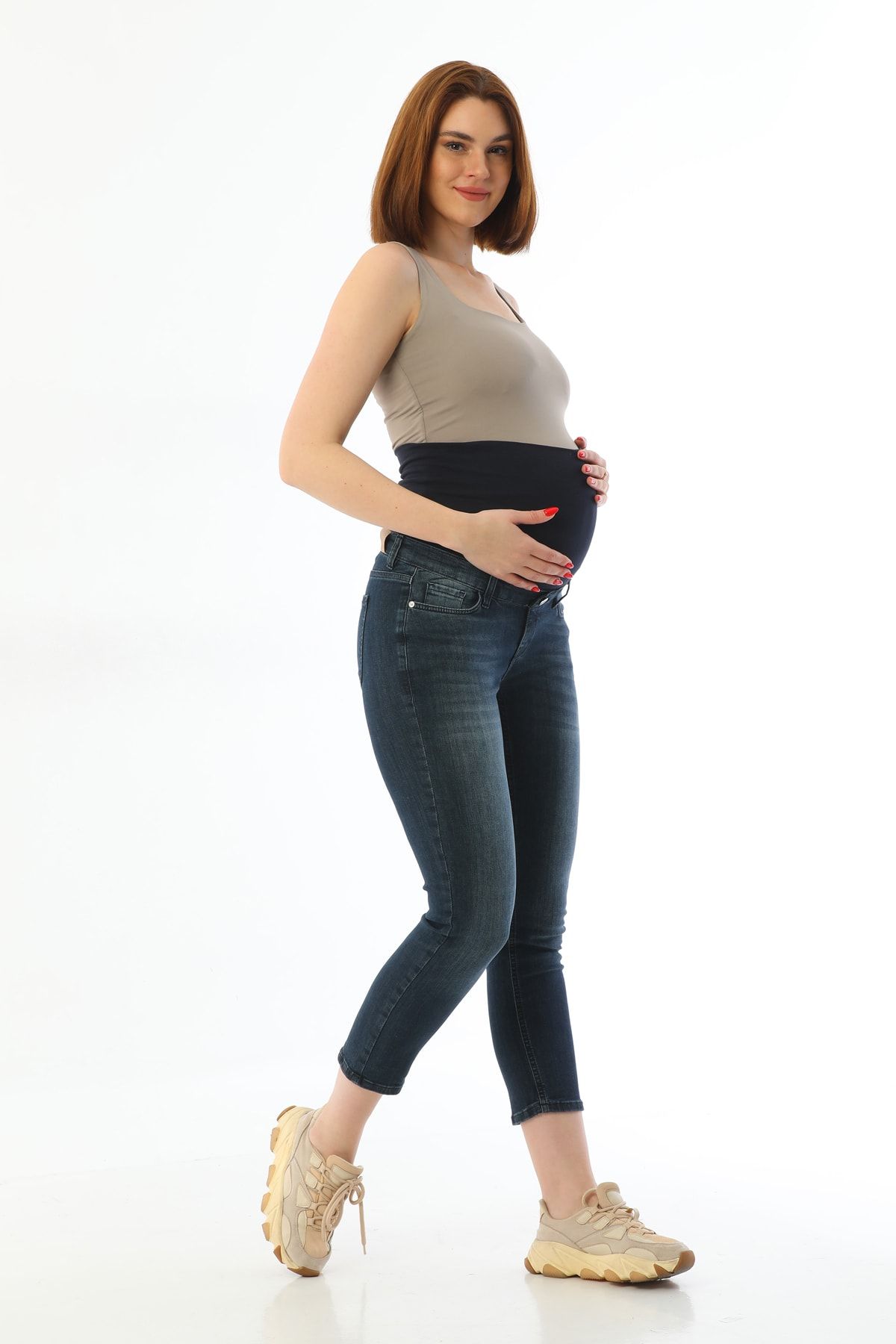MEGHAN L.A Hamile Esnek Karın Bantlı Beli Ayarlanabilir Kot Pantolon