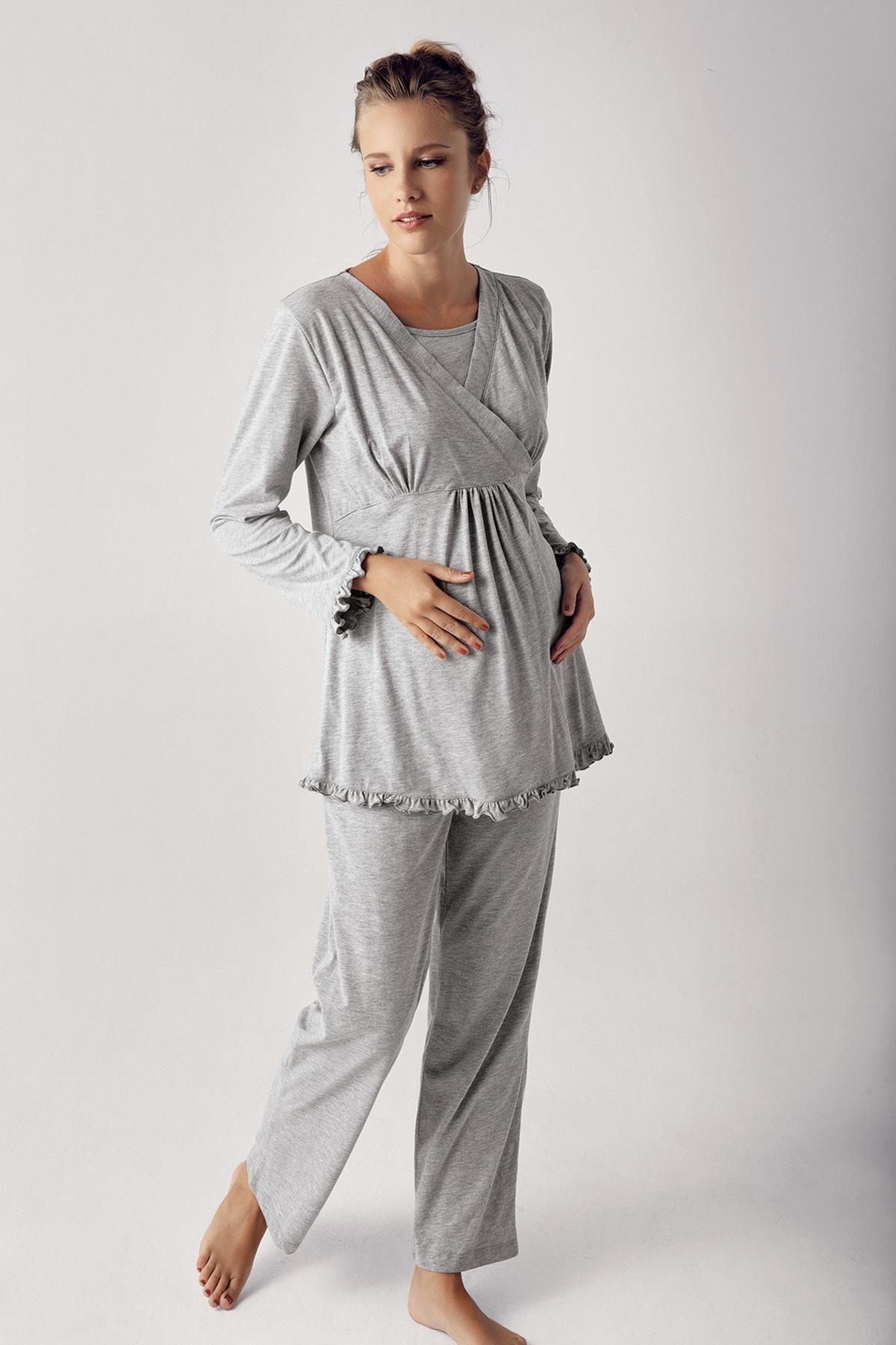 Artış Kadın Uzun Kollu Esnek Pamuklu Kumaş Hamile Pijama Takımı 13201