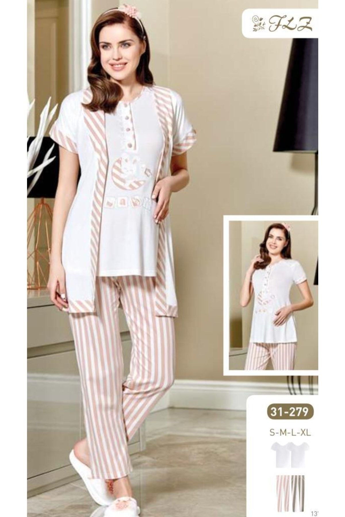 Flz Pijama 31-279 Hamile Lohusa 3 Lü Pijama Sabahlık