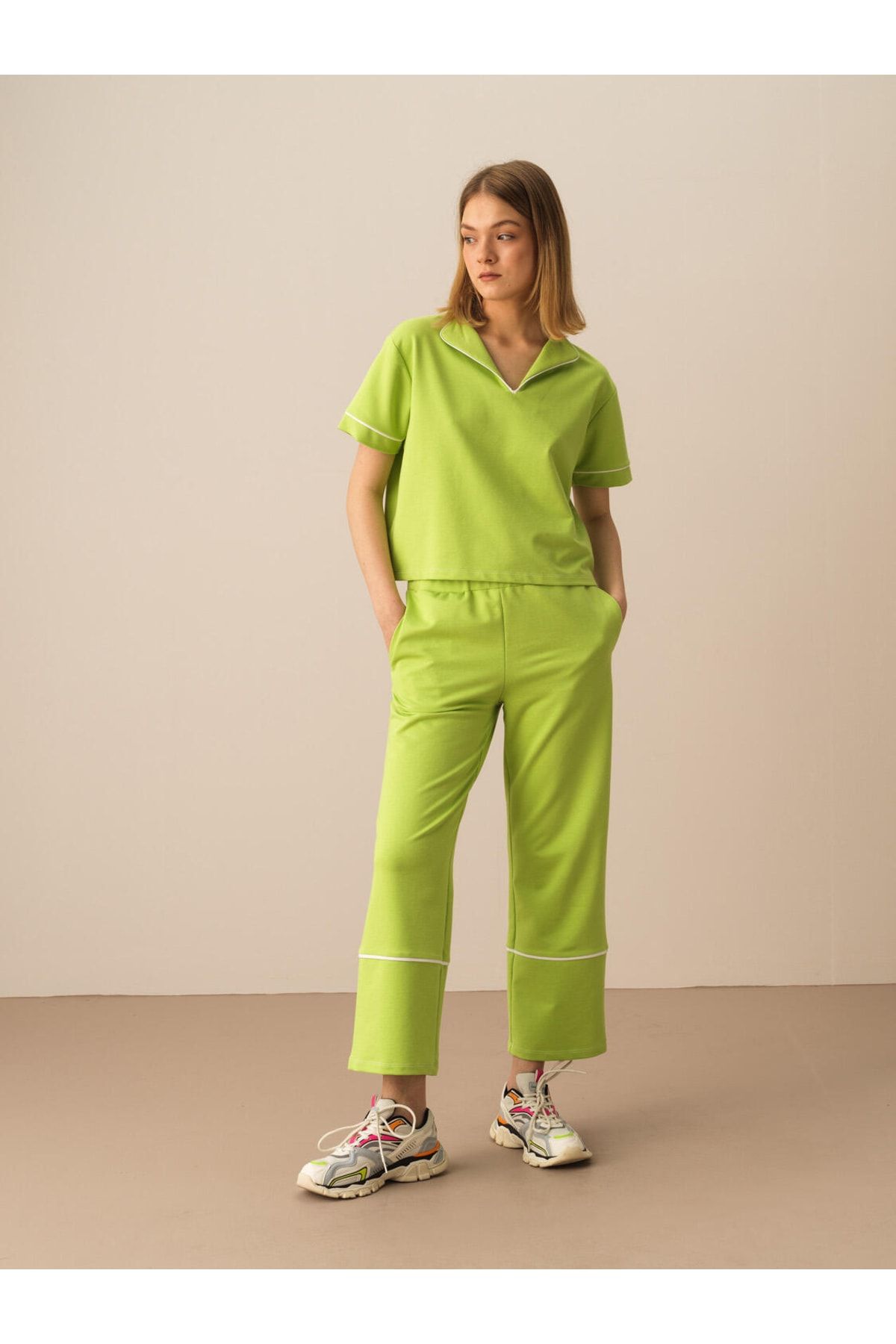 Xint Kadın Yeşil Pamuklu Regular Fit Polo Tişört