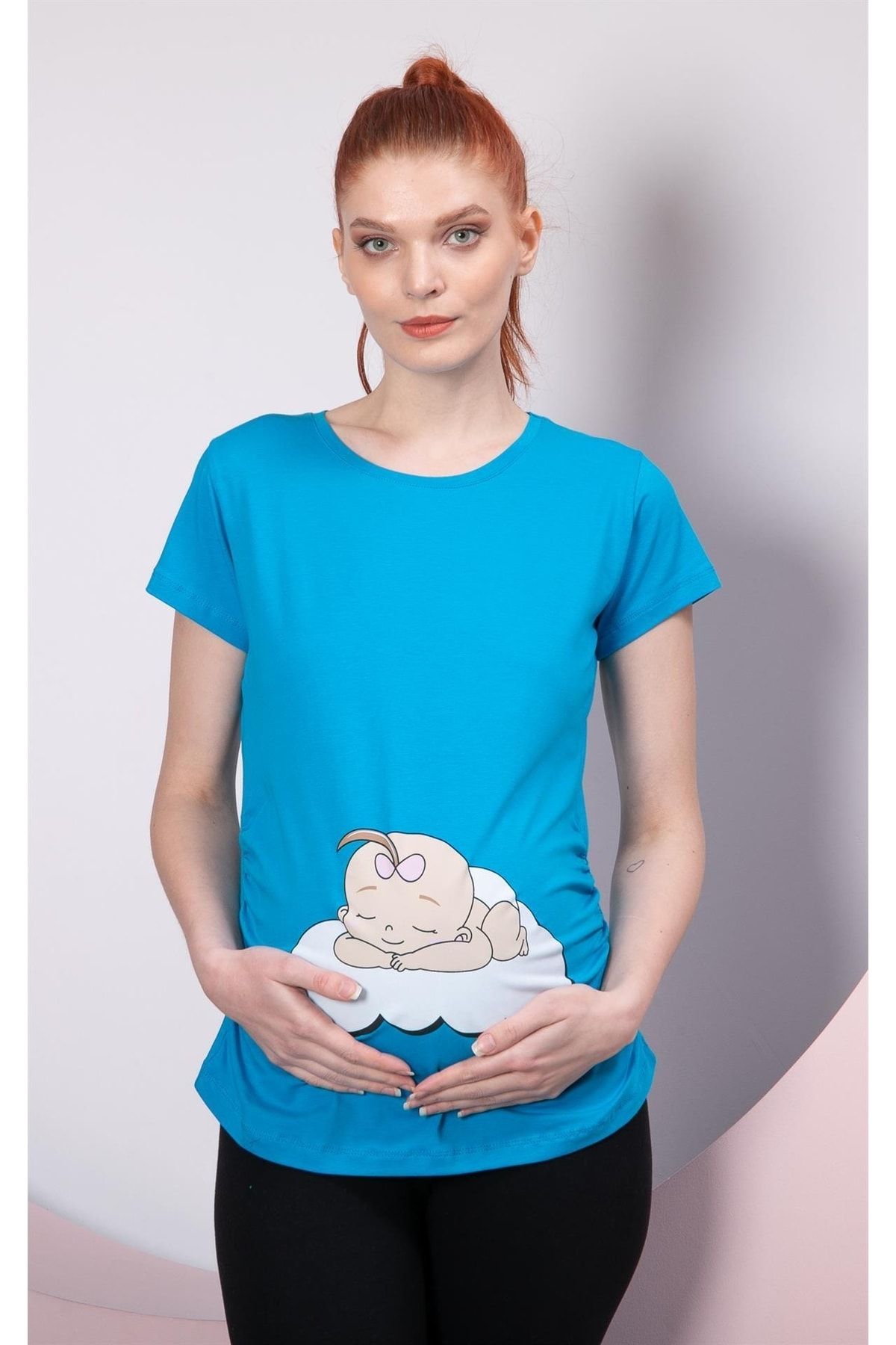 Görsin Hamile Gör&sin Uyuyan Kız Bebek Baskılı Hamile Saks Tişört