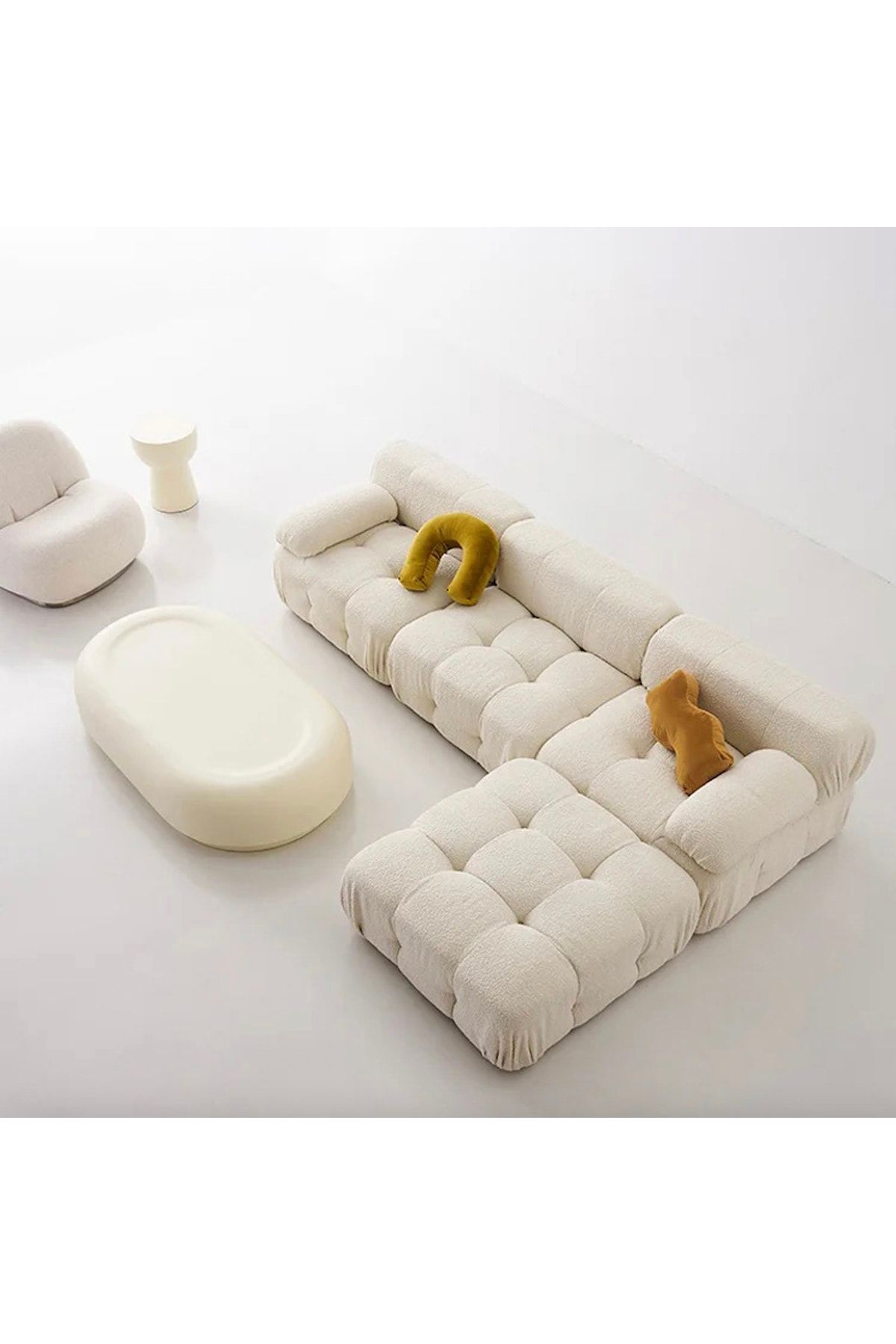 S Home Design Concept Bellini 4 Modül Modüler Koltuk Köşe Takımı, Teddy, Beyaz
