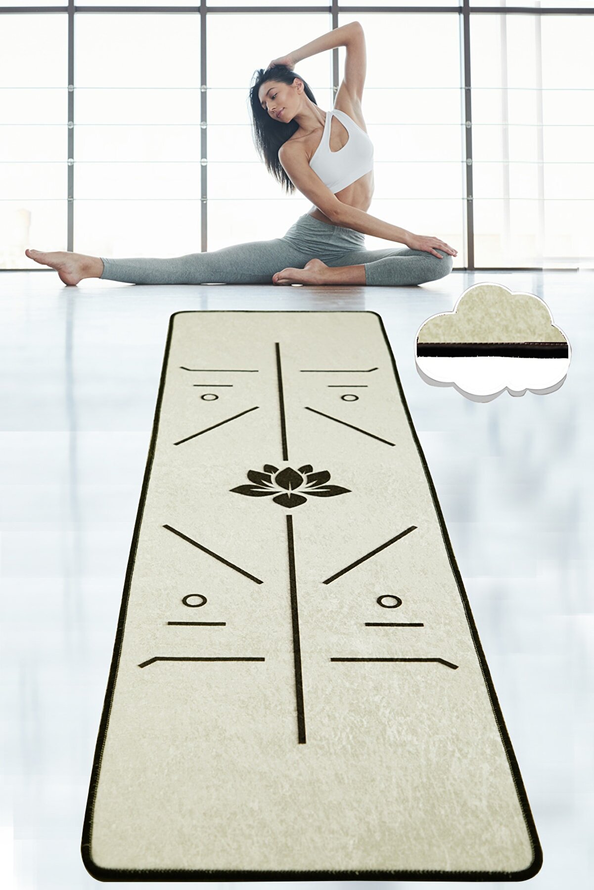 Chilai Home BIKRAM BEYAZ 60X200 cm  Yoga,Spor,Fitness,Pilates Halısı Yoga Matı Yıkanabilir Kaymaz