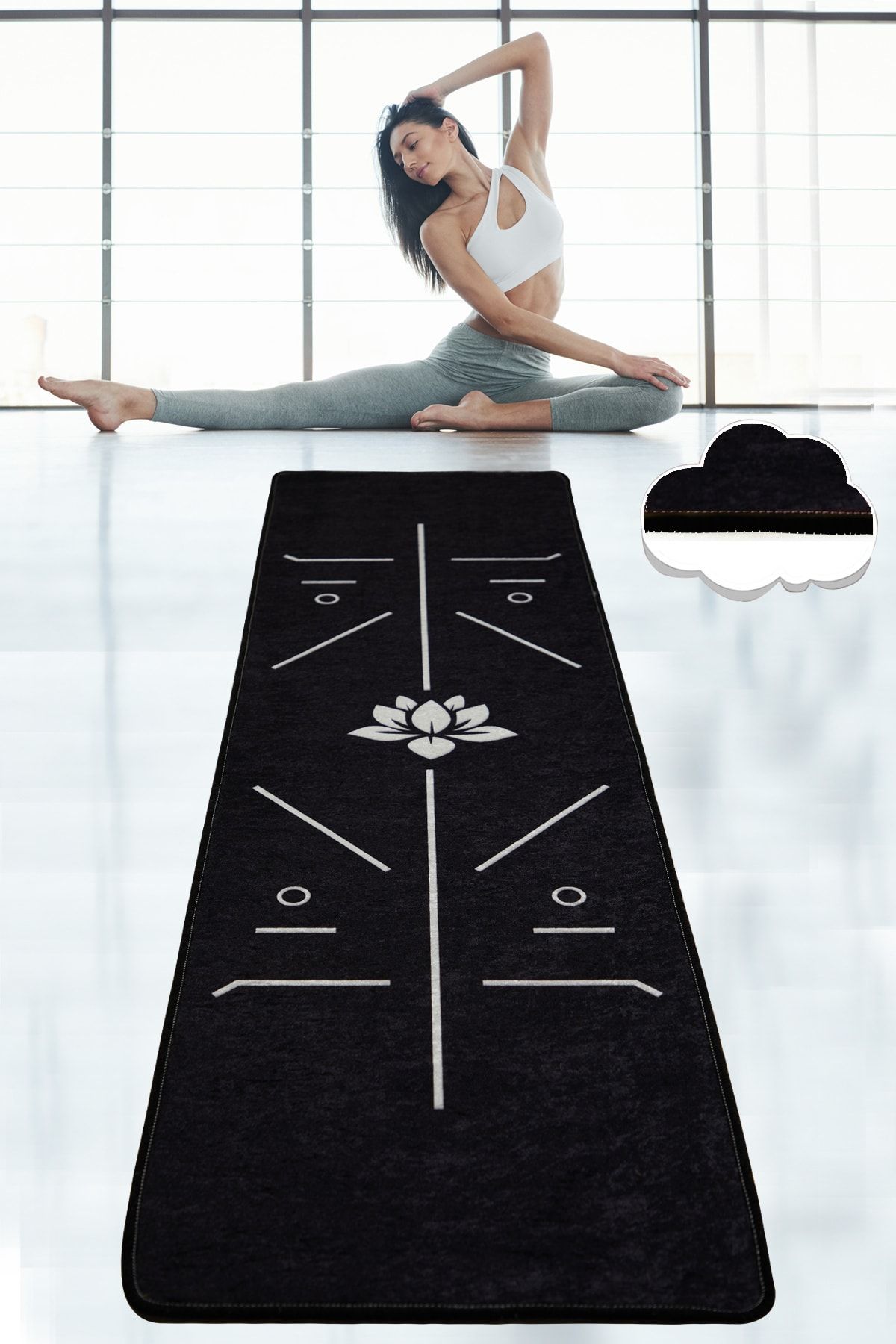 Chilai Home BIKRAM SİYAH 60X200 cm Yoga,Spor,Fitness,Pilates Halısı Yoga Matı Yıkanabilir Kaymaz