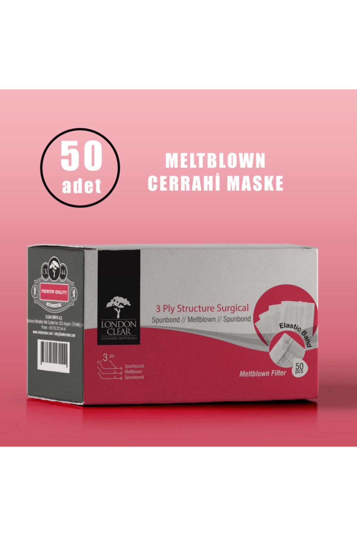 London Clear Meltblown Cerrahi Maske 1 Paket (50 Adet)