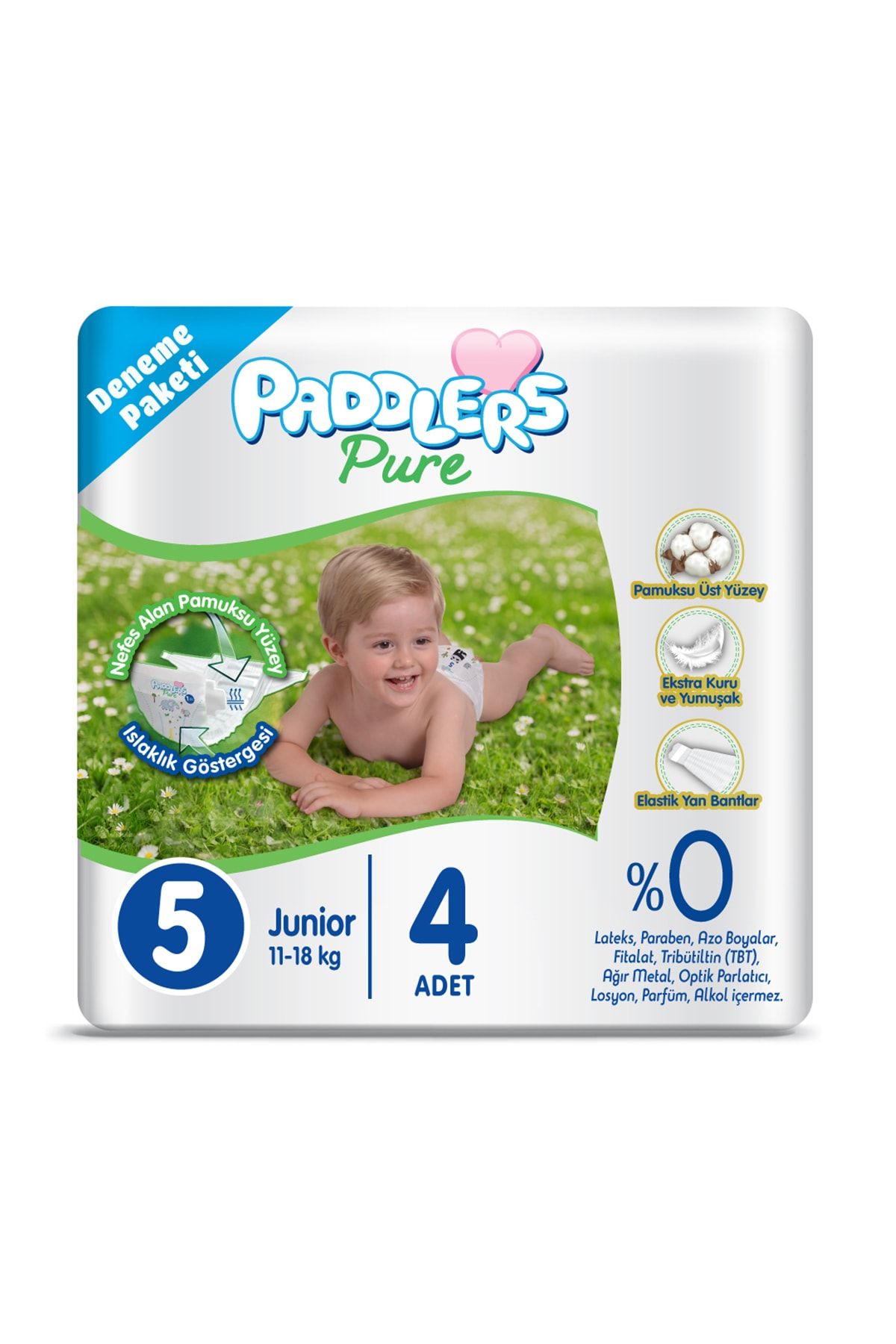Paddlers Pure Bebek Bezi 5 Numara Junior 4 Adet (11-18 Kg ) Deneme Paketi