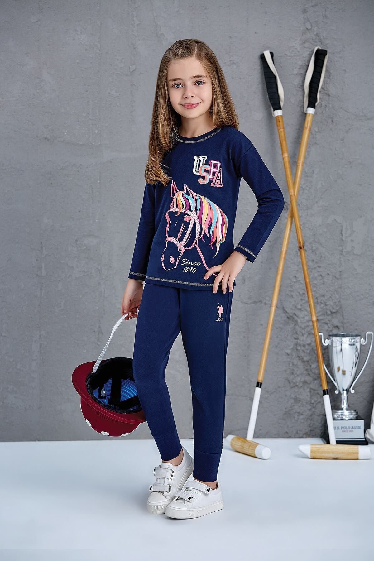 U.S. Polo Assn. Us Polo Assn Lisanslı Kız Çocuk Pijama Takımı Lacivert