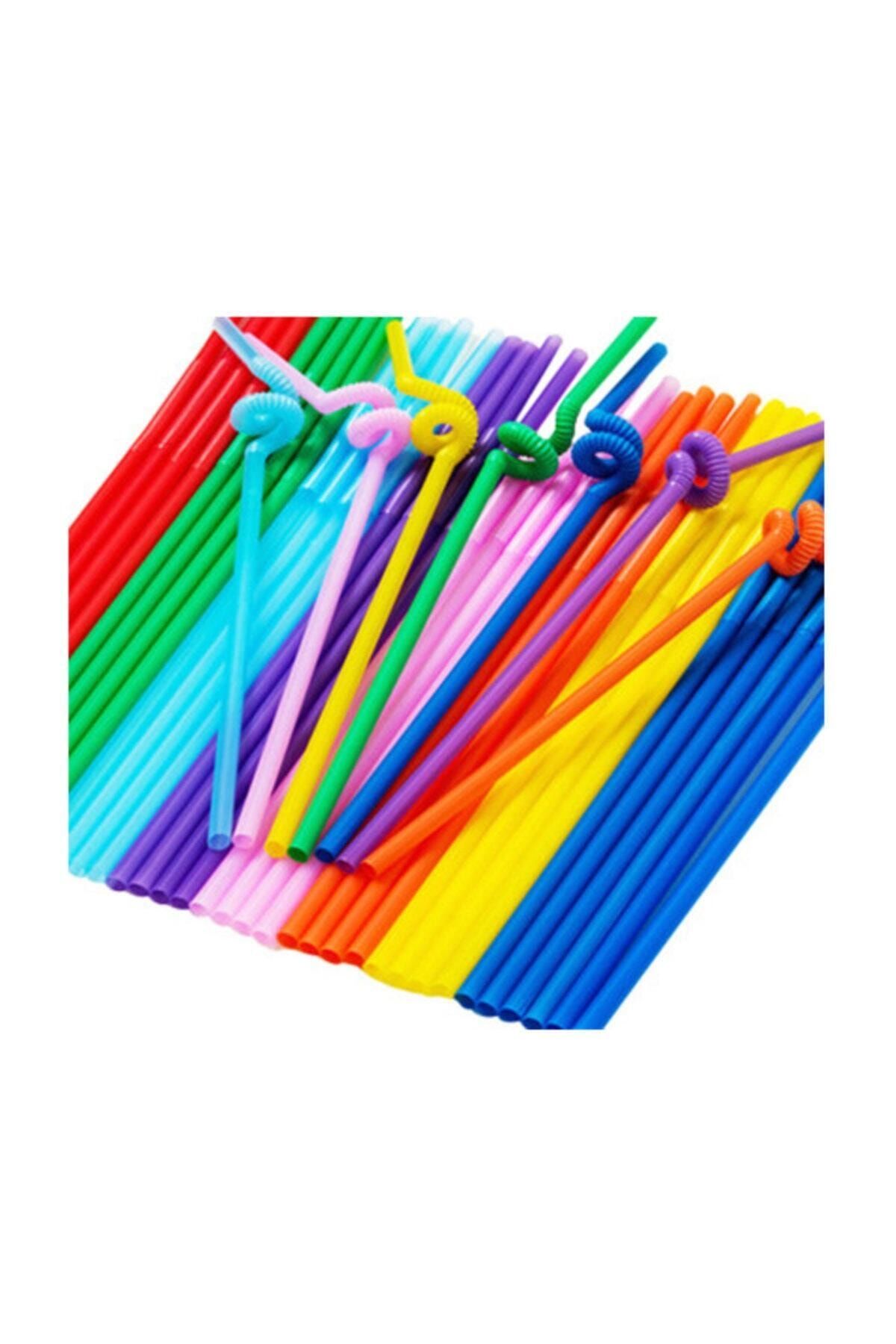 TT Tahtakale Toptancıları Pipet Artistik Straws 6 mm Plastik Karışık Renkli (50 Adet)