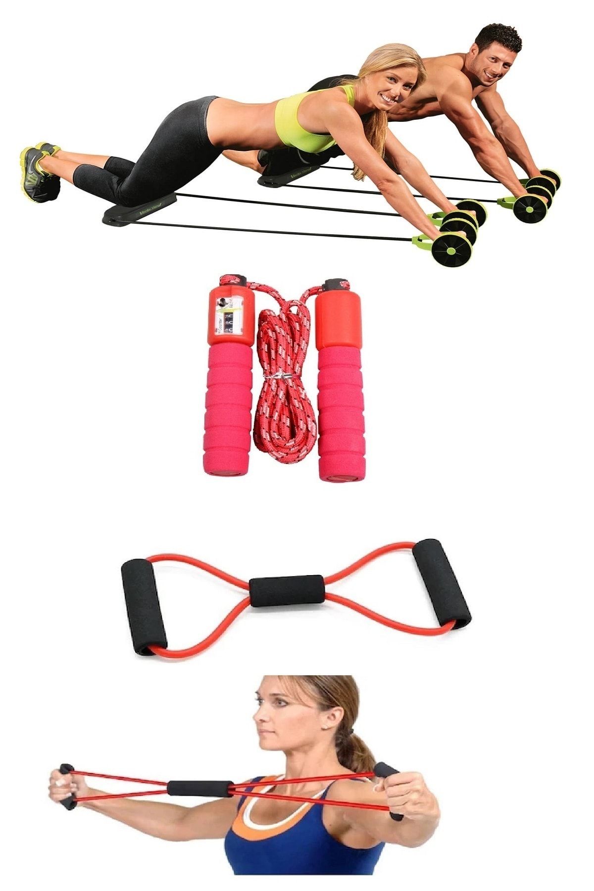 Nadom 3'lü Set Göbek Eritme Fitness Spor Aleti Sayaçlı Atlama İpi Kas Germe Güçlendirme Direnç Lastiği