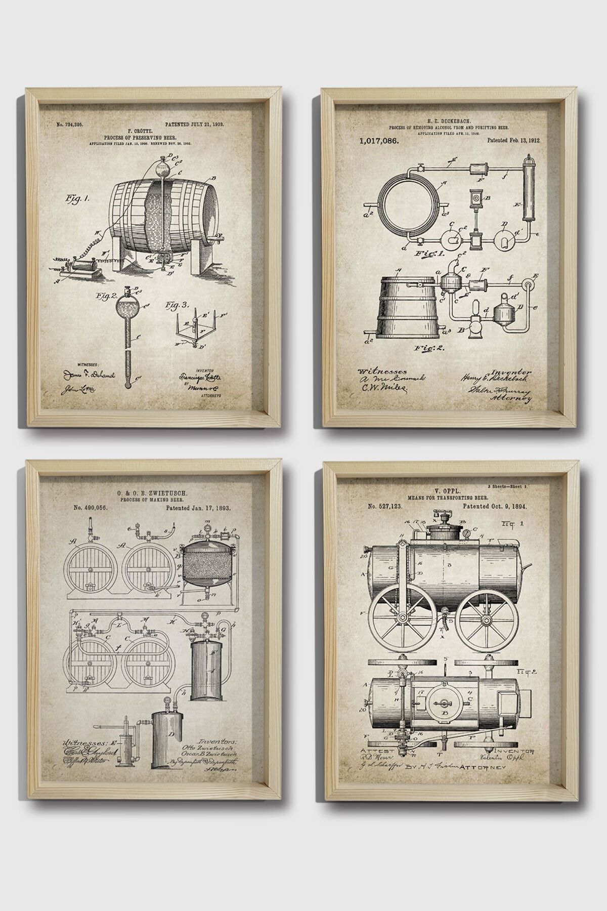 Dekor Loft Doğal Çam Çerçeveli Duvar Tablosu Bira Mahseni Patent Seti 1893 Yılı