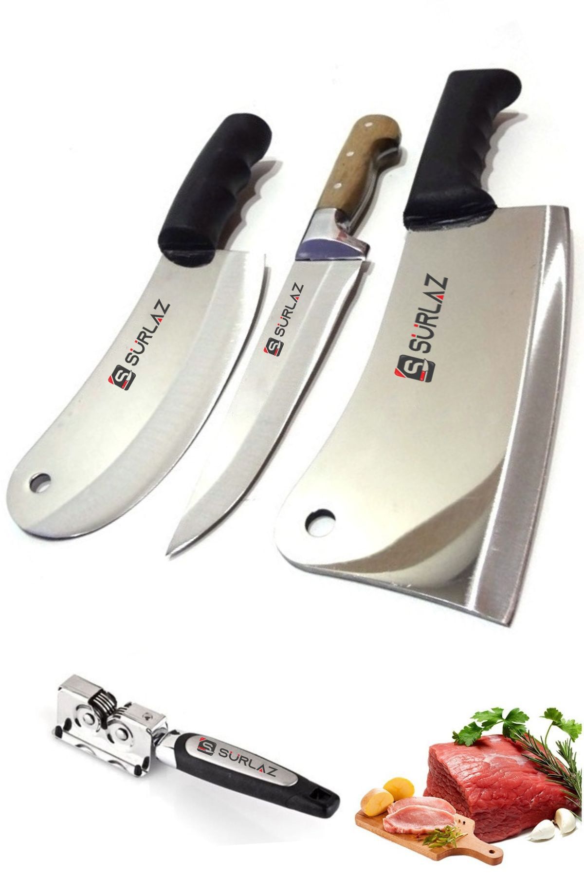 SürLaz Satır Zırh Sürmene 3'lü Set Mutfak Bıçakları