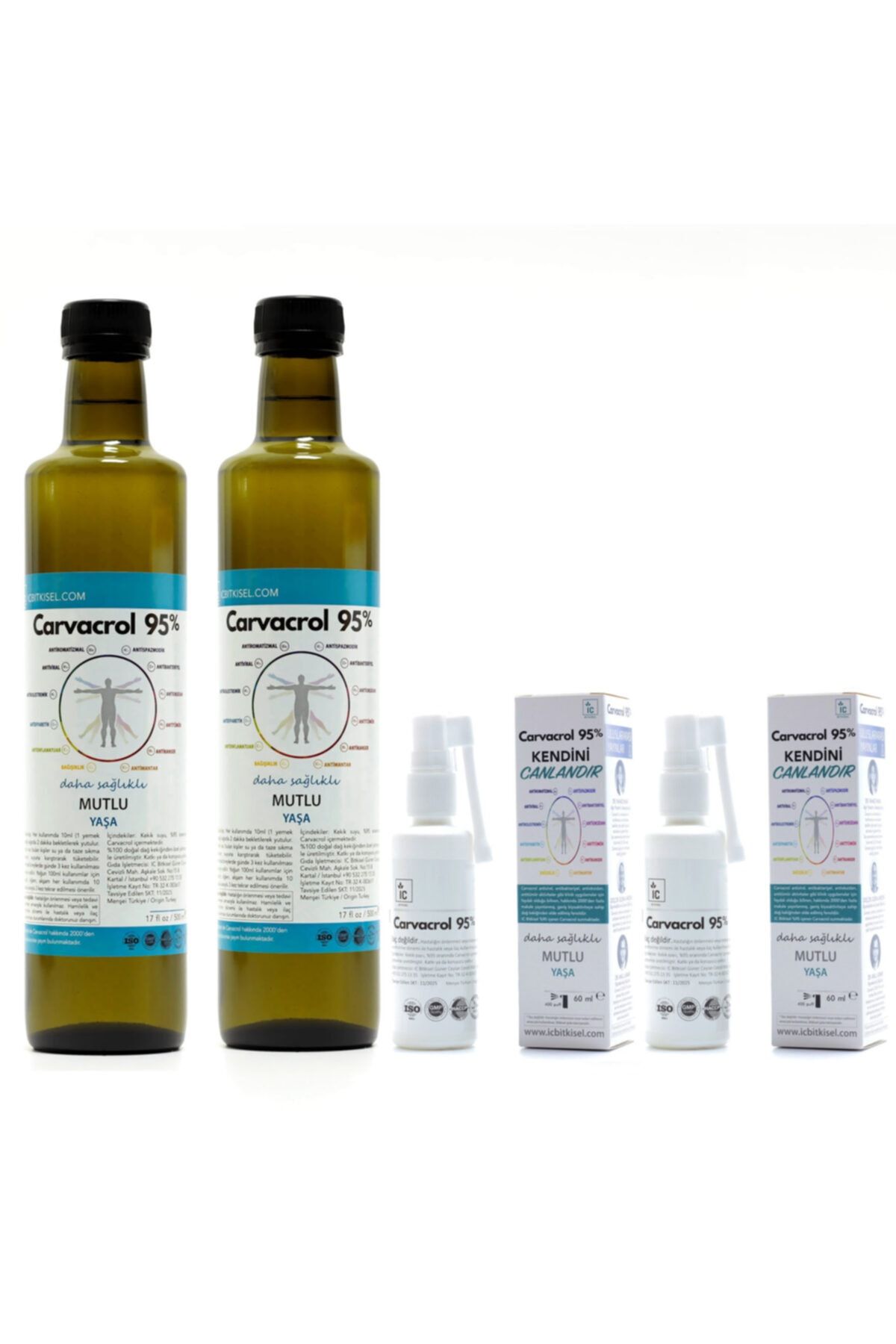 IC Bitkisel Carvacrol 95 Karvakrol Seti (2 Adet x 500ml Cam Şişe + 2 Adet x 60ml Ağız Spreyi)
