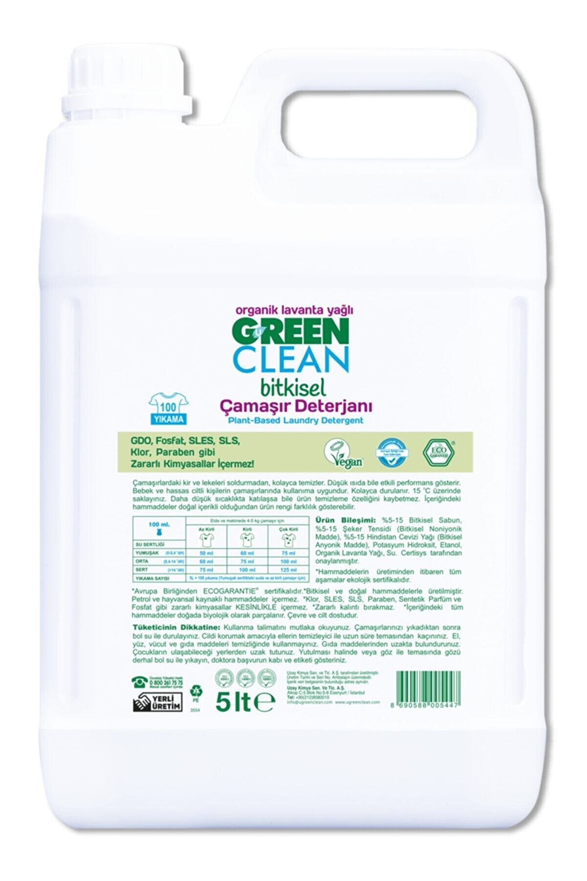 Green Clean Organik Lavanta Yağlı Bitkisel Çamaşır Deterjanı 5 lt