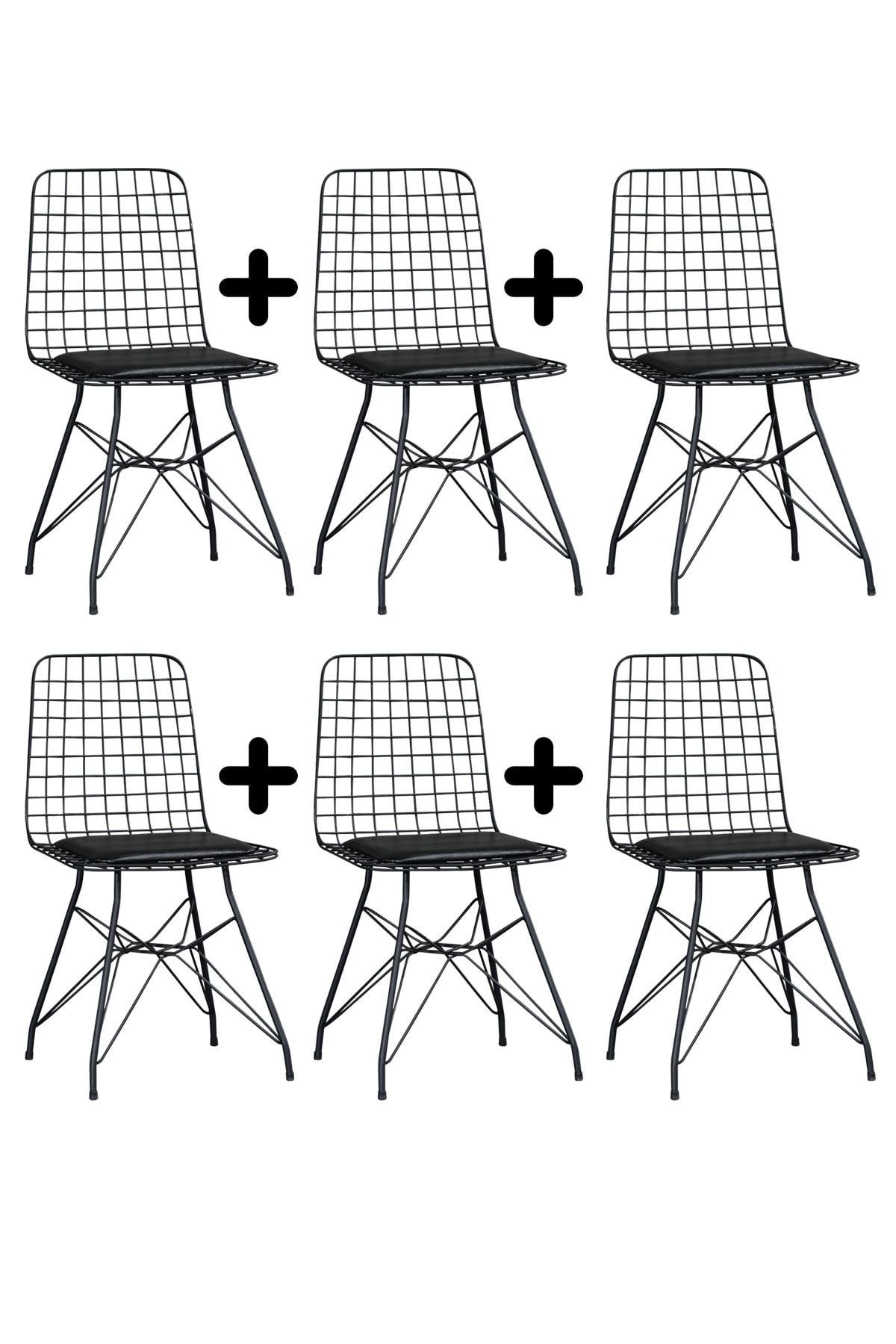 BY ORHAN GÜZEL 6'lı Siyah Eko Tel Sandalye-mutfak Sandalyesi-metal Sandalye-çalışma Sandalyesi-masa&sandalye