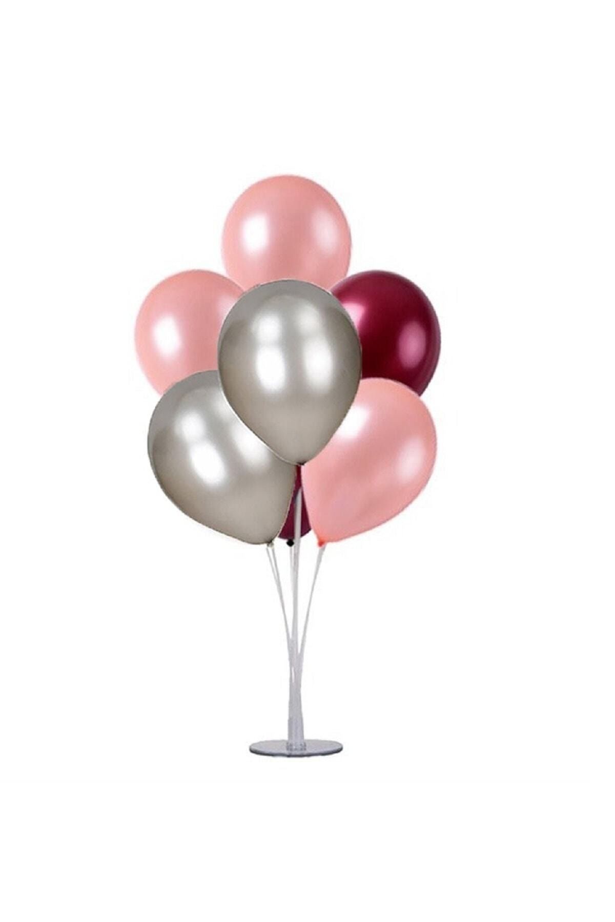 Parti Dolabı 1 Adet 7'li Balon Standı Ve 7 Adet Rose Gold- Gümüş - Bordo Metalik Balon Set
