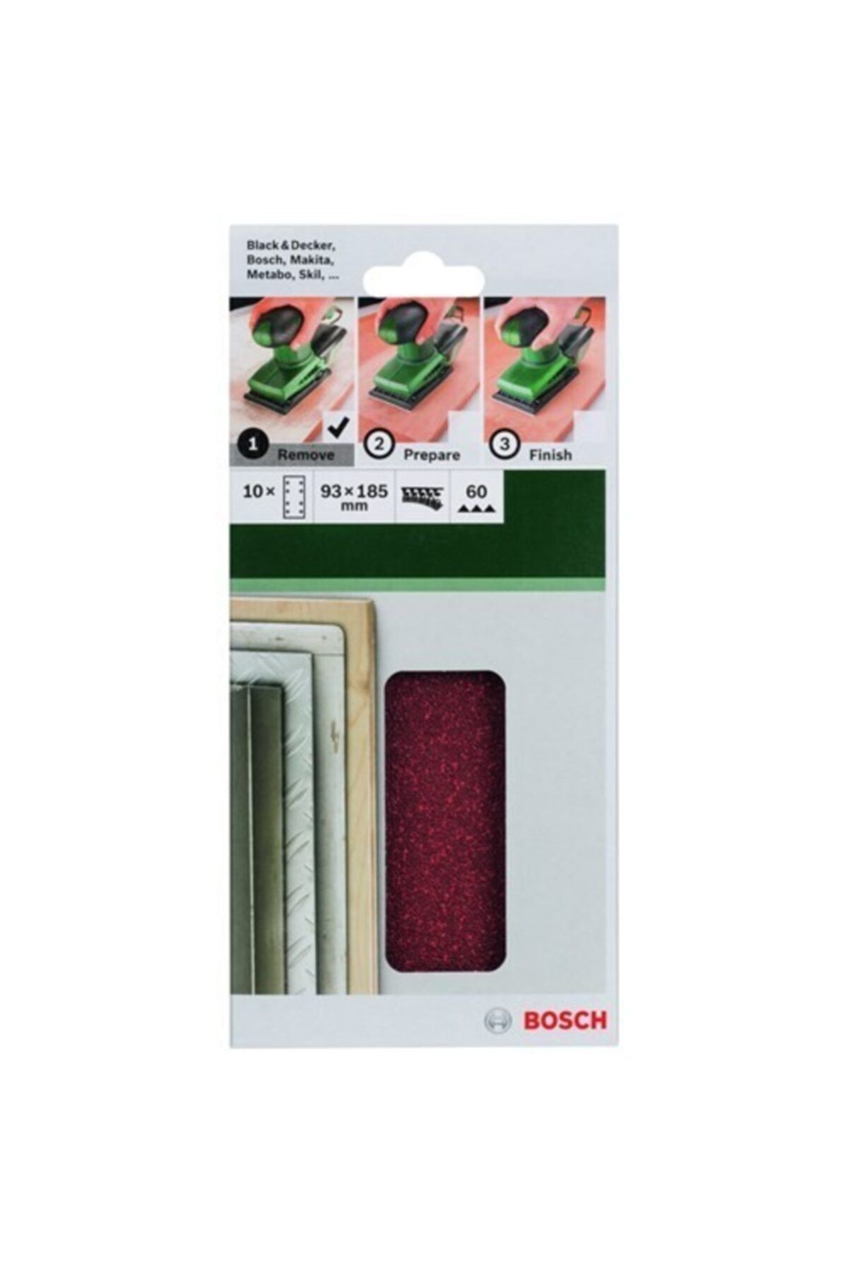 Bosch Bosch - Titreşimli Zımpara Kağıdı 10'lu, 93 X 185 Mm 60 Kum 8 Delik