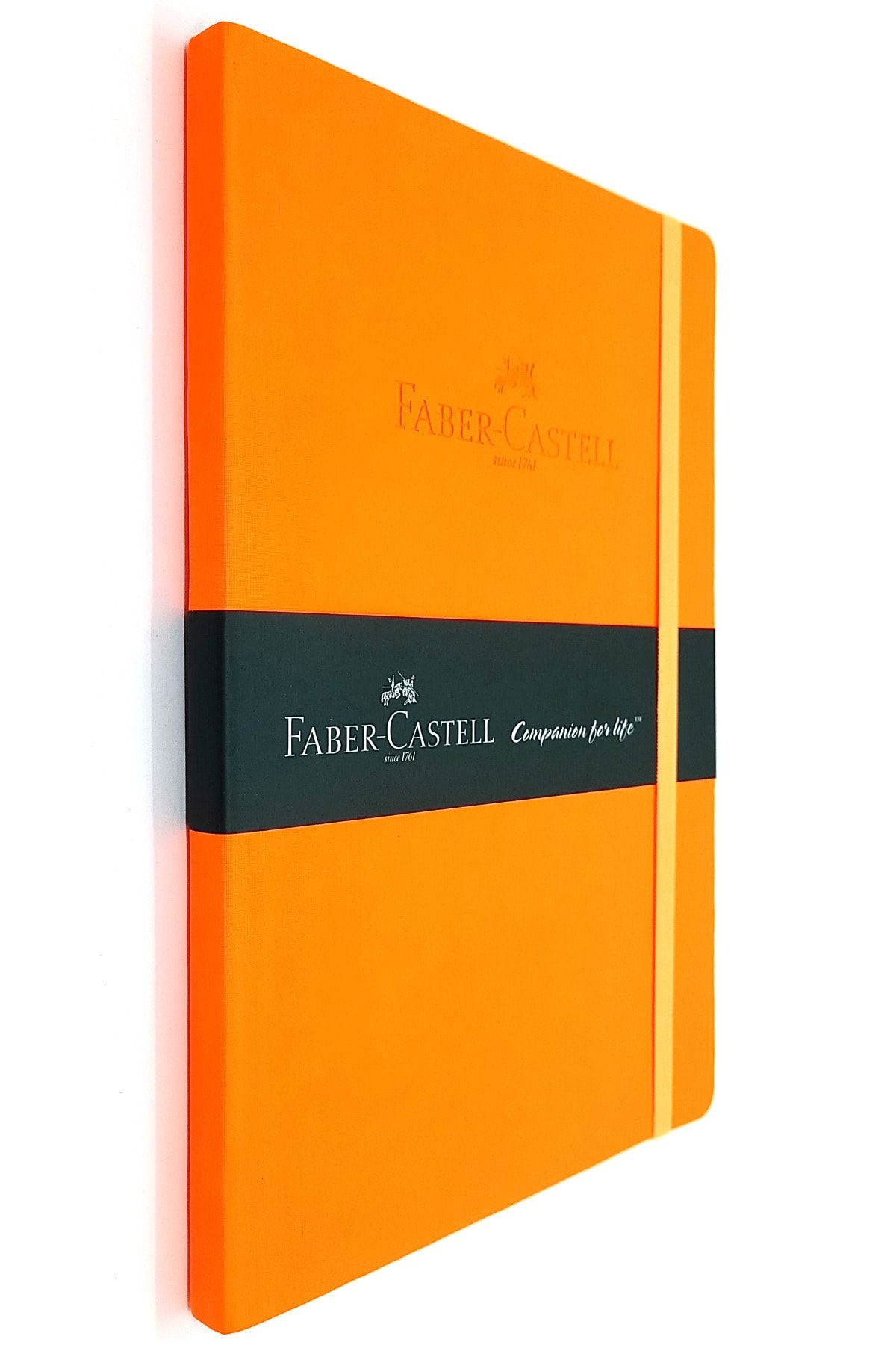 Faber Castell A5 Lastikli Ajanda Defter Suni Deri Neon Turuncu Çizgisiz Tarihsiz
