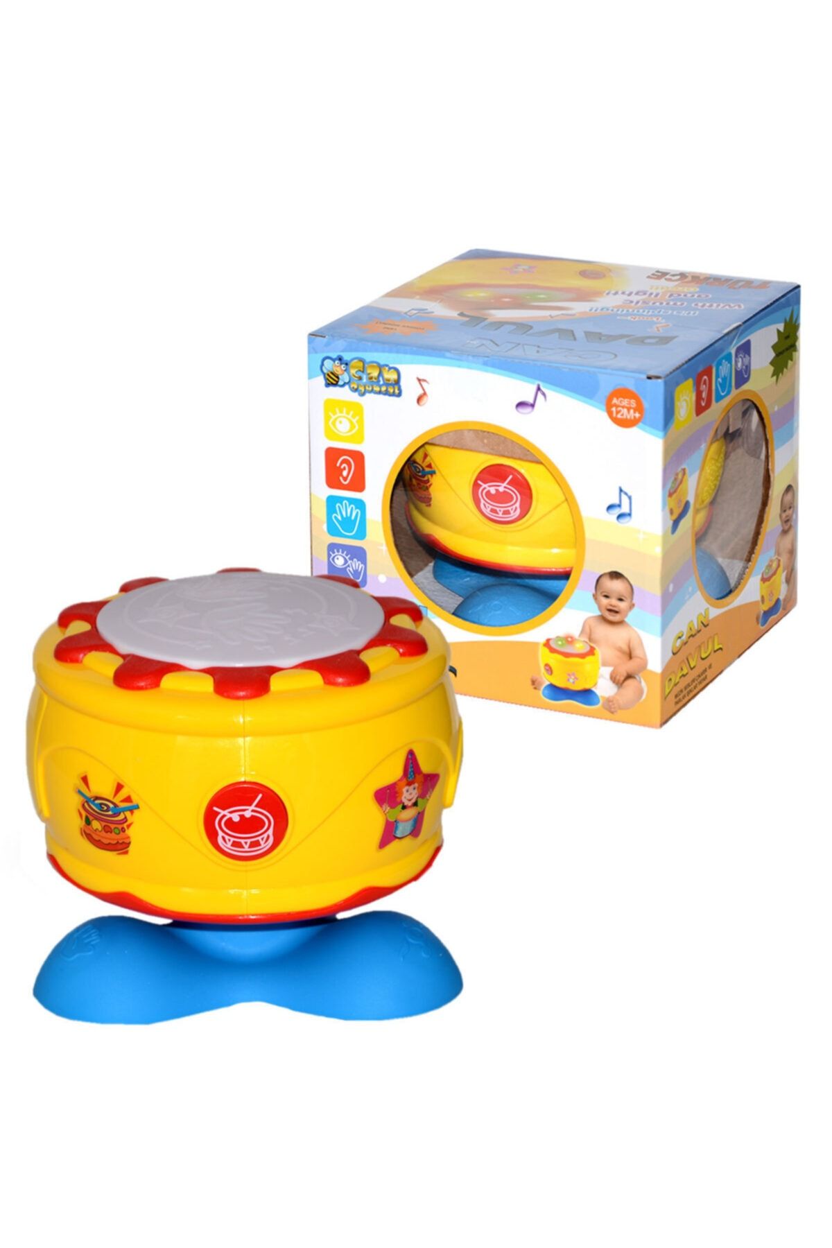 can oyuncak Sesli Işıklı Kaya Davul Pilli Sarı Müzik Aleti Eğitici Eğlenceli Bebek Çocuk Oyuncak