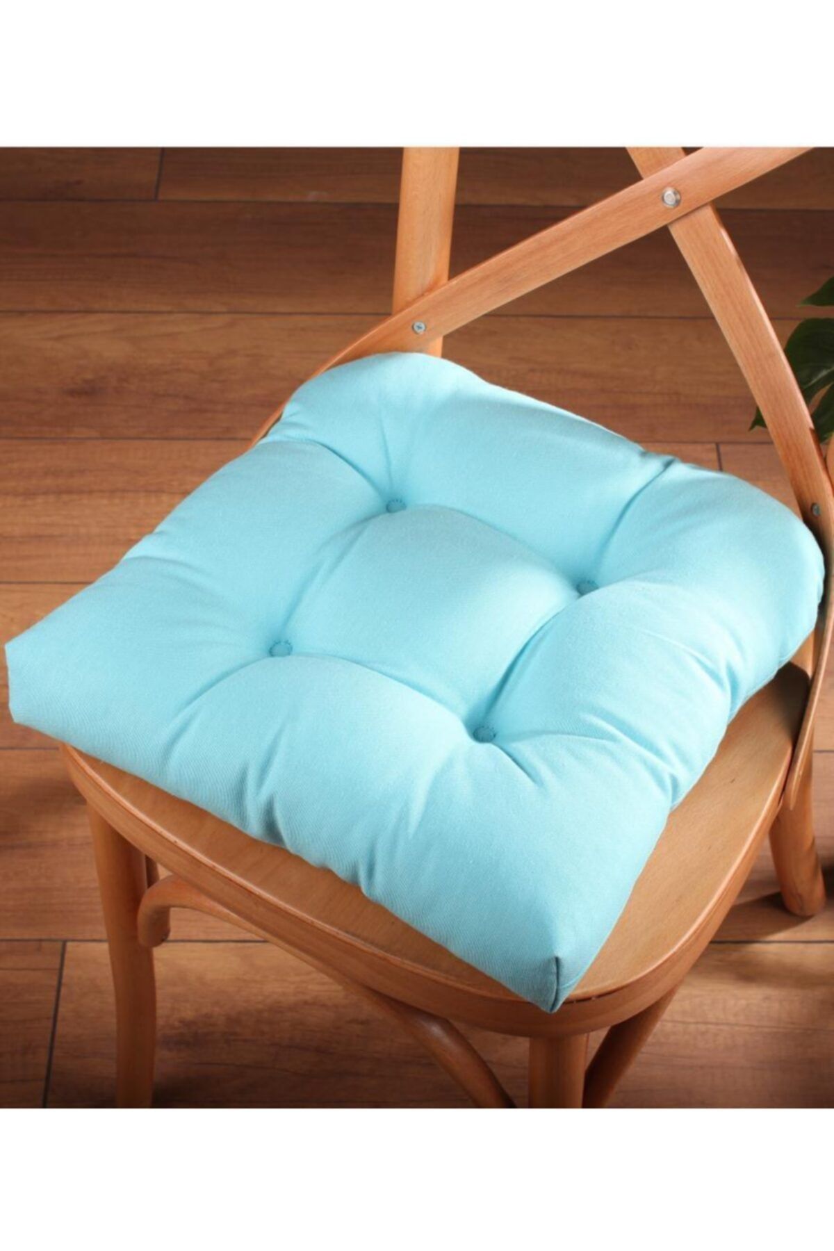 ALTINPAMUK Gold Pofidik Turkuaz Sandalye Minderi Özel Dikişli Bağcıklı 40x40cm