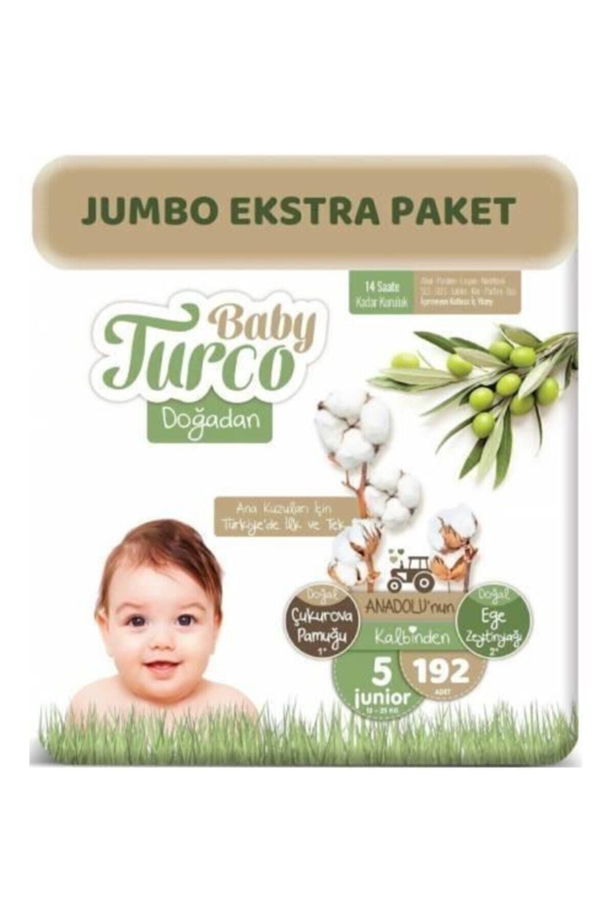 Baby Turco Doğadan Bebek Bezi 5 Beden 192 Adet 12 - 25 kg + 10 ml Pişik Kremi