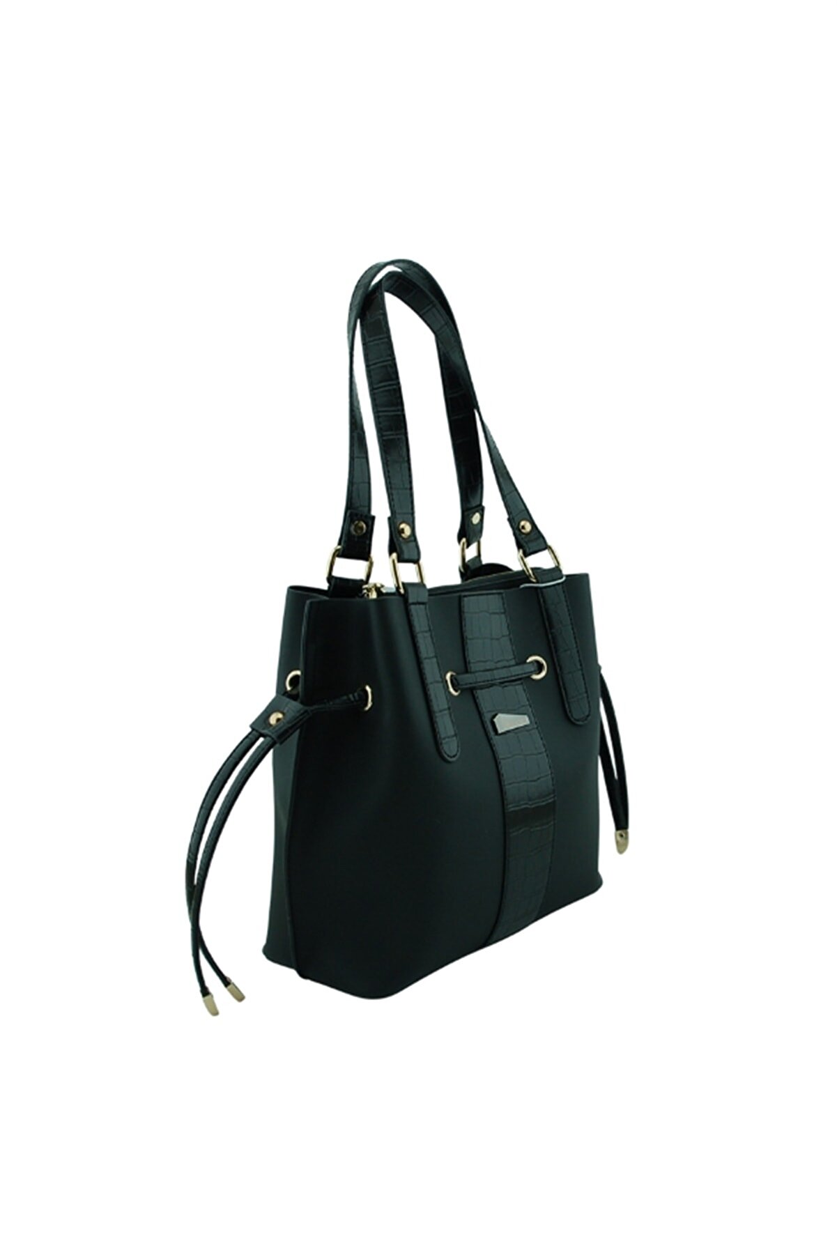 merry lane Ankona Model Kroko Desenli Siyah Siyah Renk El Çantası