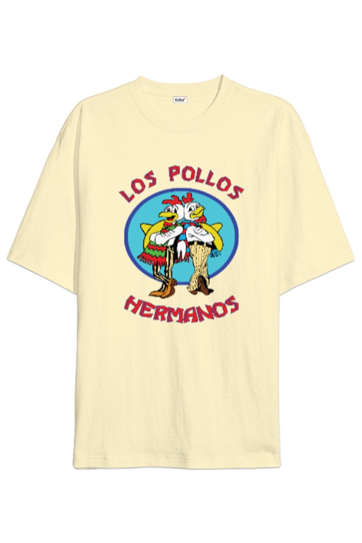 Tisho Los Pollos Hermanos, Breaking Bad Baskılı Krem Oversize Unisex Tişört