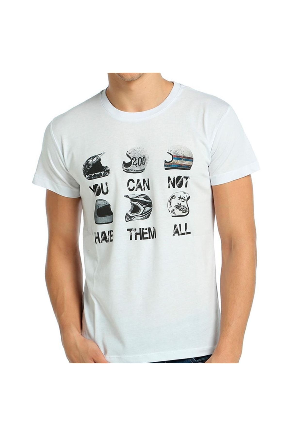 Bant Giyim - Motorsiklet Kasklar Beyaz Erkek T-shirt Tişört