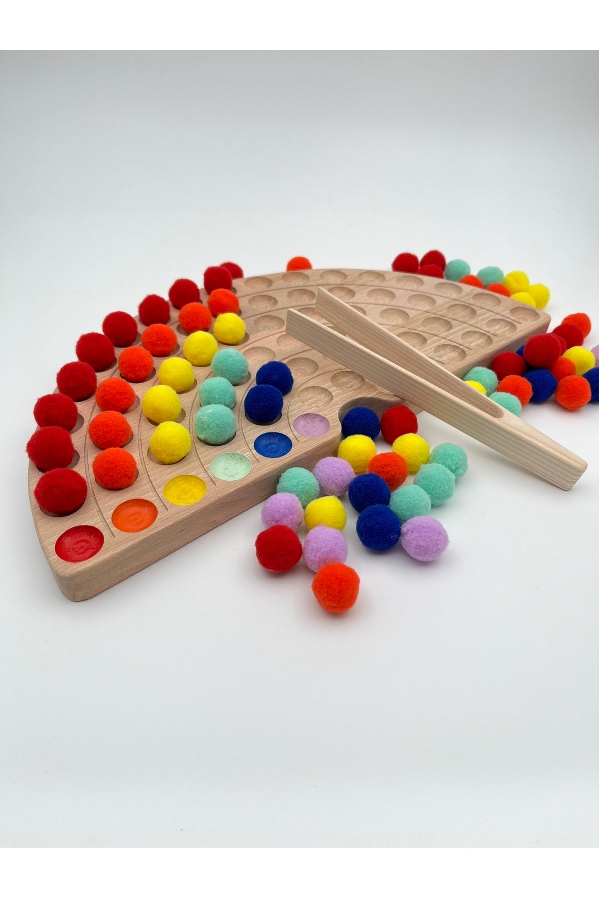 zoziva Montessori Eğitici Ahşap Oyuncak – Ahşap Gökkuşağı Ve Renkli Keçe Topları