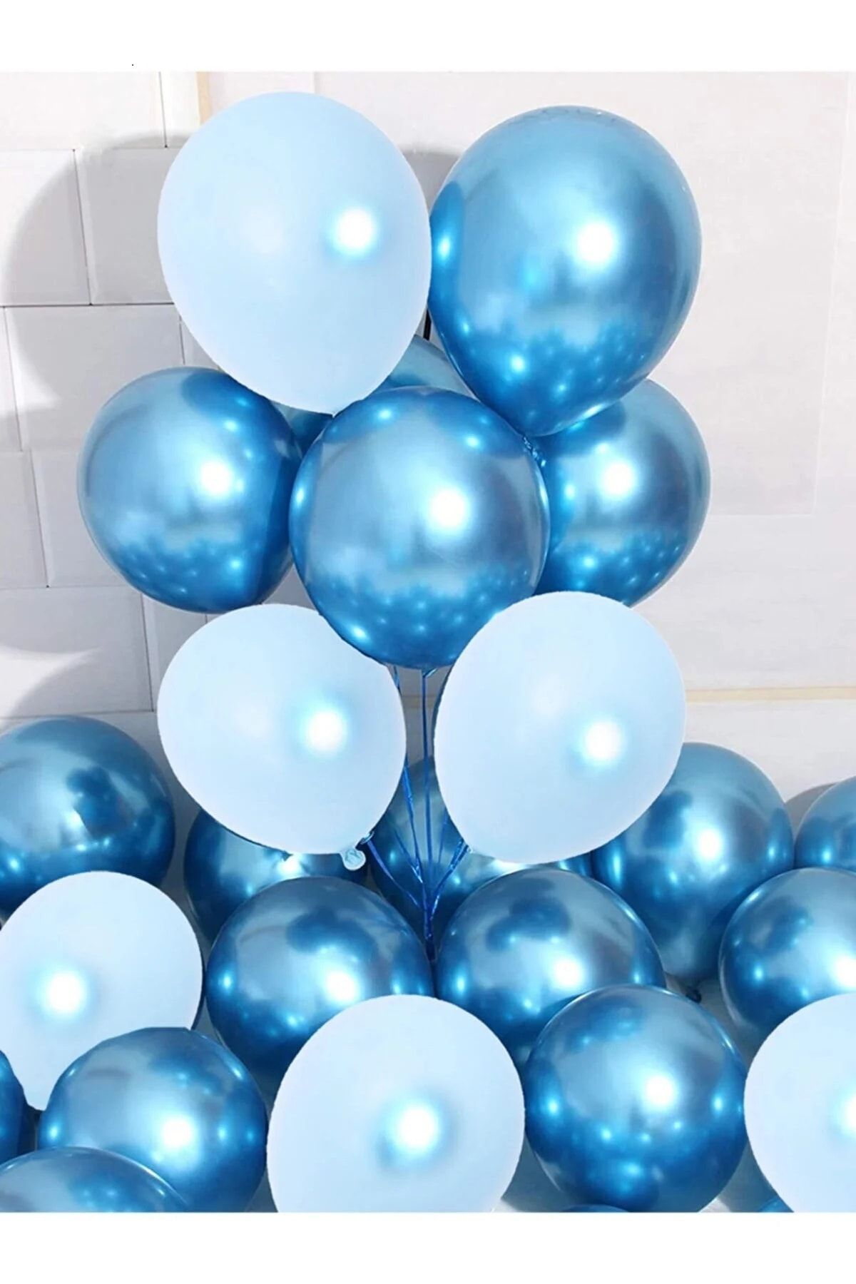 Parti Dolabı Krom Mavi Ve Makaron (PASTEL MAT) Mavi Renk 15 Li Balon