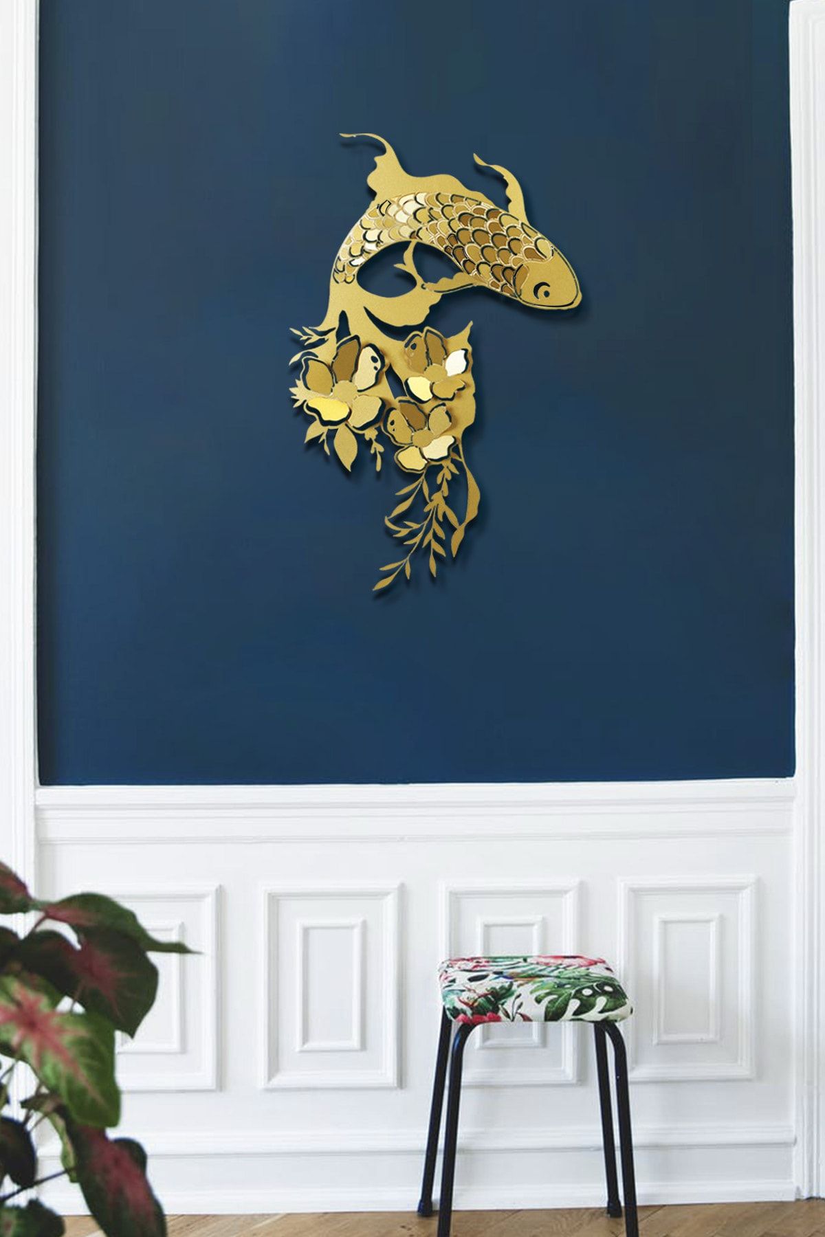Artepera Carpa Koi Metal Duvar Tablosu - Altın Renk Balık Tablosu - Ev Ofis Dekorasyonları - Apt748