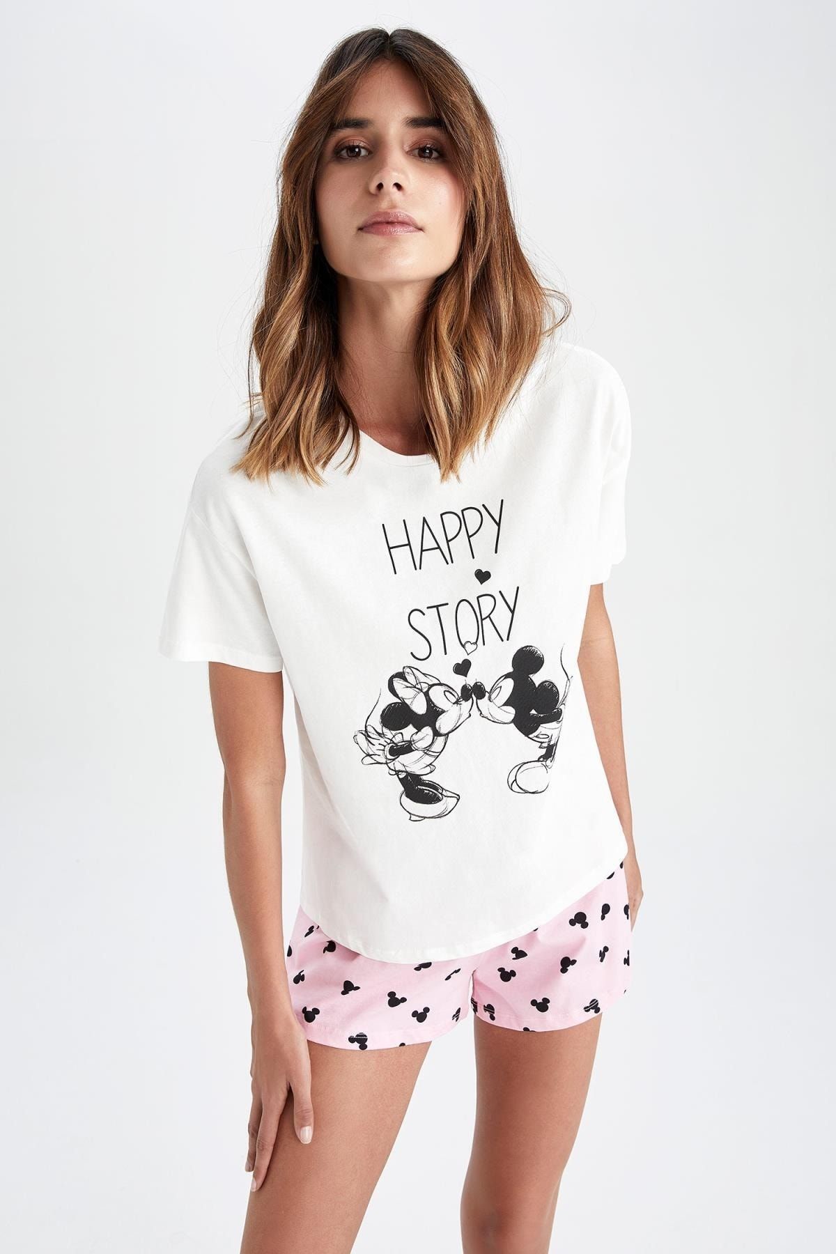 Defacto Fall In Love Disney Mickey & Minnie Regular Fit Pijama Takımı