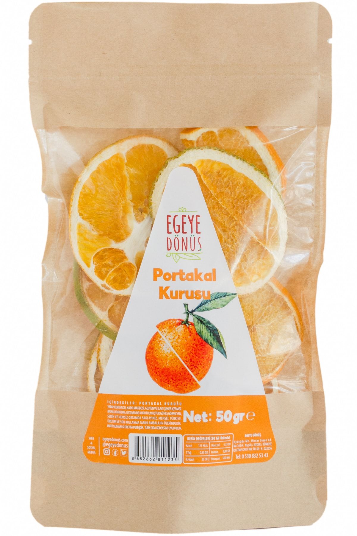 EGEYE DÖNÜŞ Şekersiz Portakal Meyvesi Kurusu Cipsi - 50 Gr. (YÜKSEK AROMA - KOKTEYL MEYVESİ -KORUYUCU İÇERMEZ)