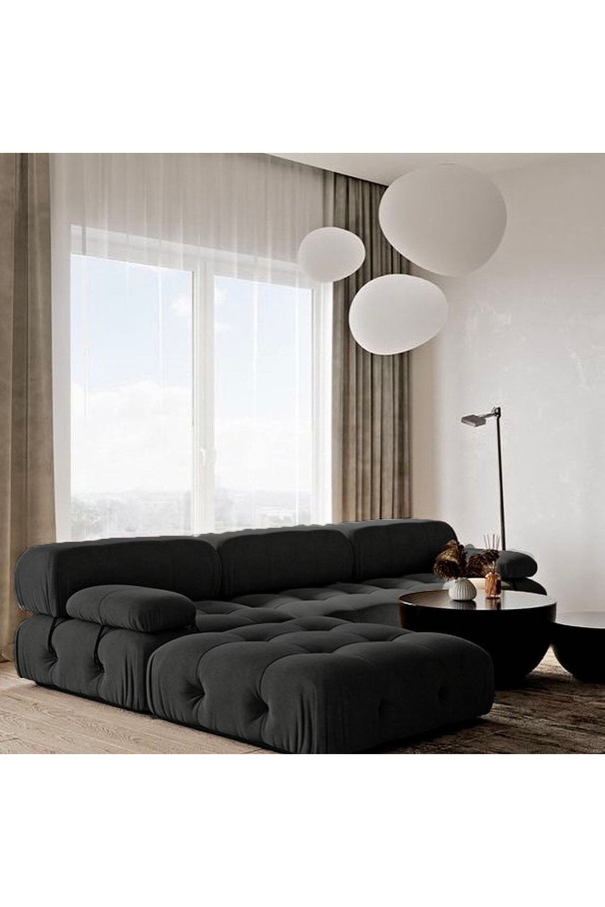 S Home Design Concept Bellini 4 Modül Modüler Koltuk Köşe Takımı, Babyface, Siyah