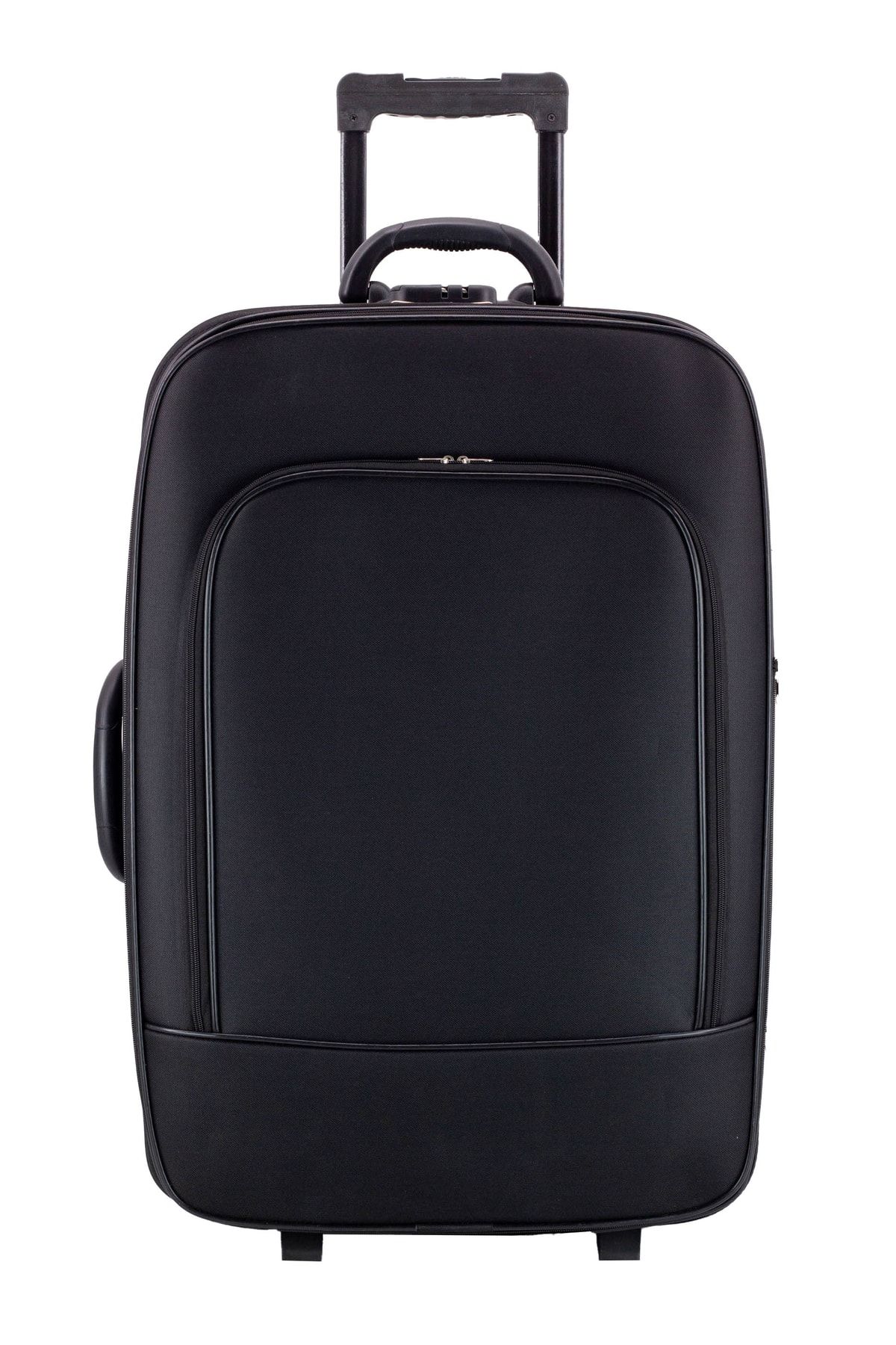 KAFF Ekonomik Unisex Kumaş Siyah Kırılmaz 2 Tekerlekli Önü Cepli Büyük Boy Valiz&bavul
