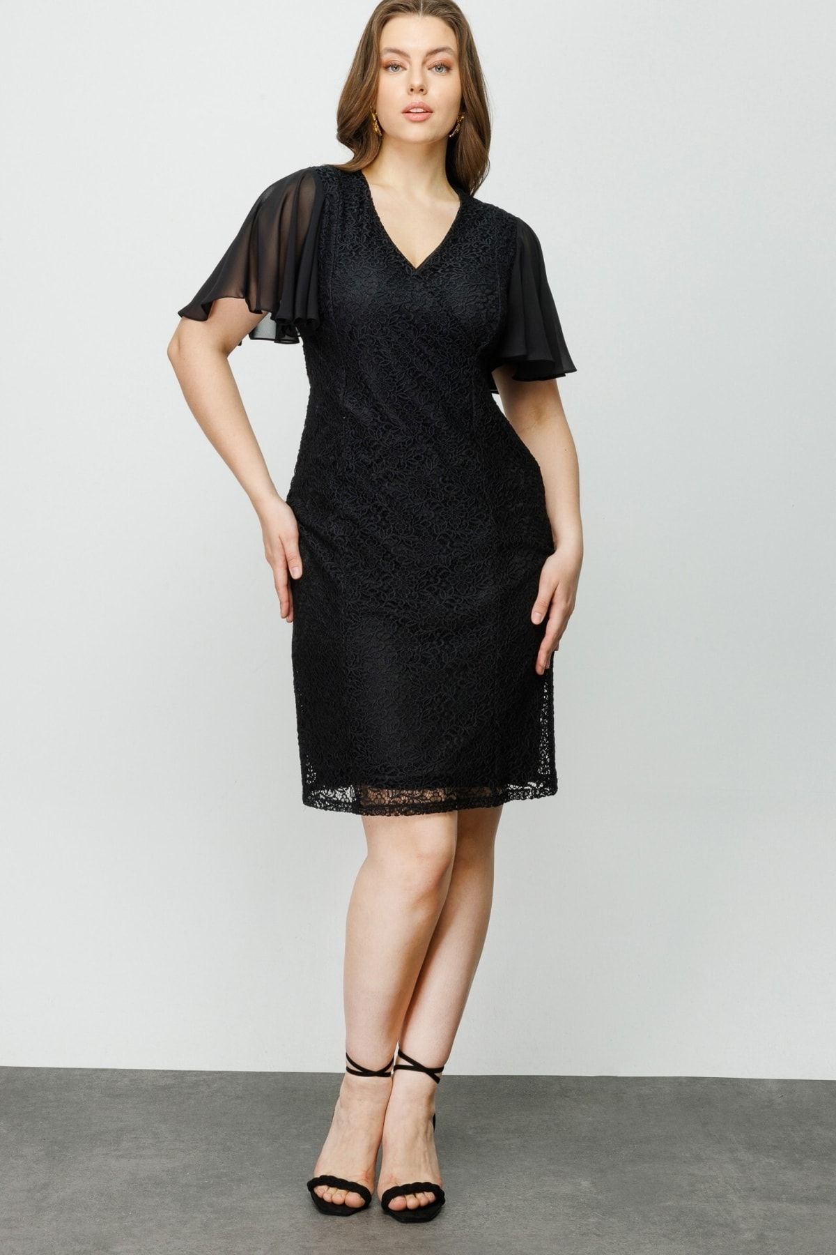 Ekol Kadın Güpür Işlemeli Elbise 3522 Siyah