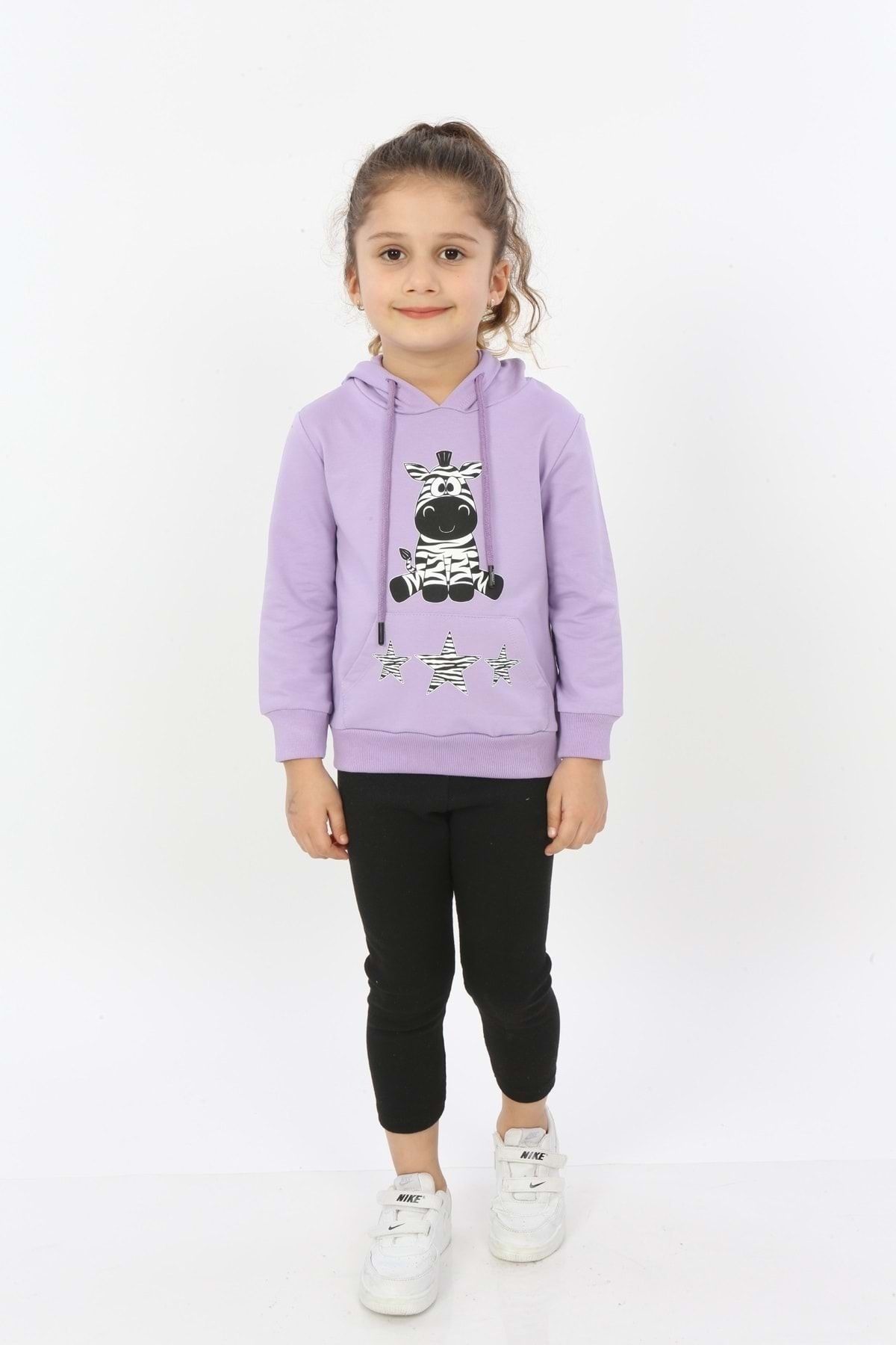 Toontoy Kız Çocuk Yıldızlı Zebra Baskılı Kapüşonlu Sweatshirt