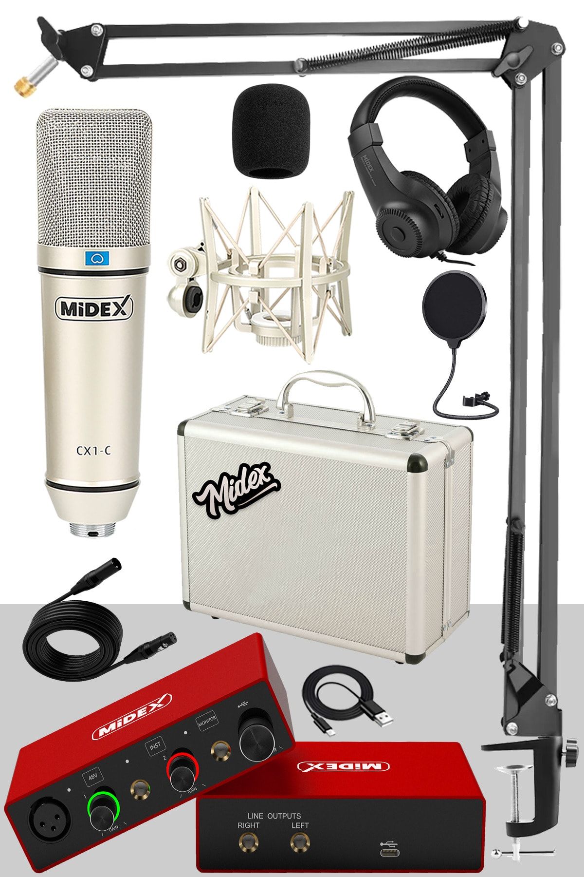 Midex Stüdyo Ekipmanları Style Paket 3 Cx1 Mikrofon Ses Kartı Stüdyo Kayıt Seti