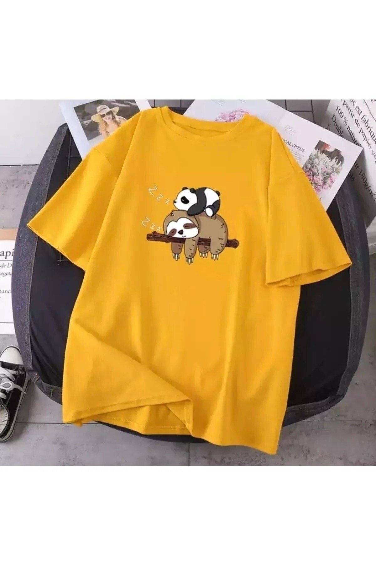 Machetta Büyük Beden Kadın Panda Koala Baskılı Oversize T-shirt