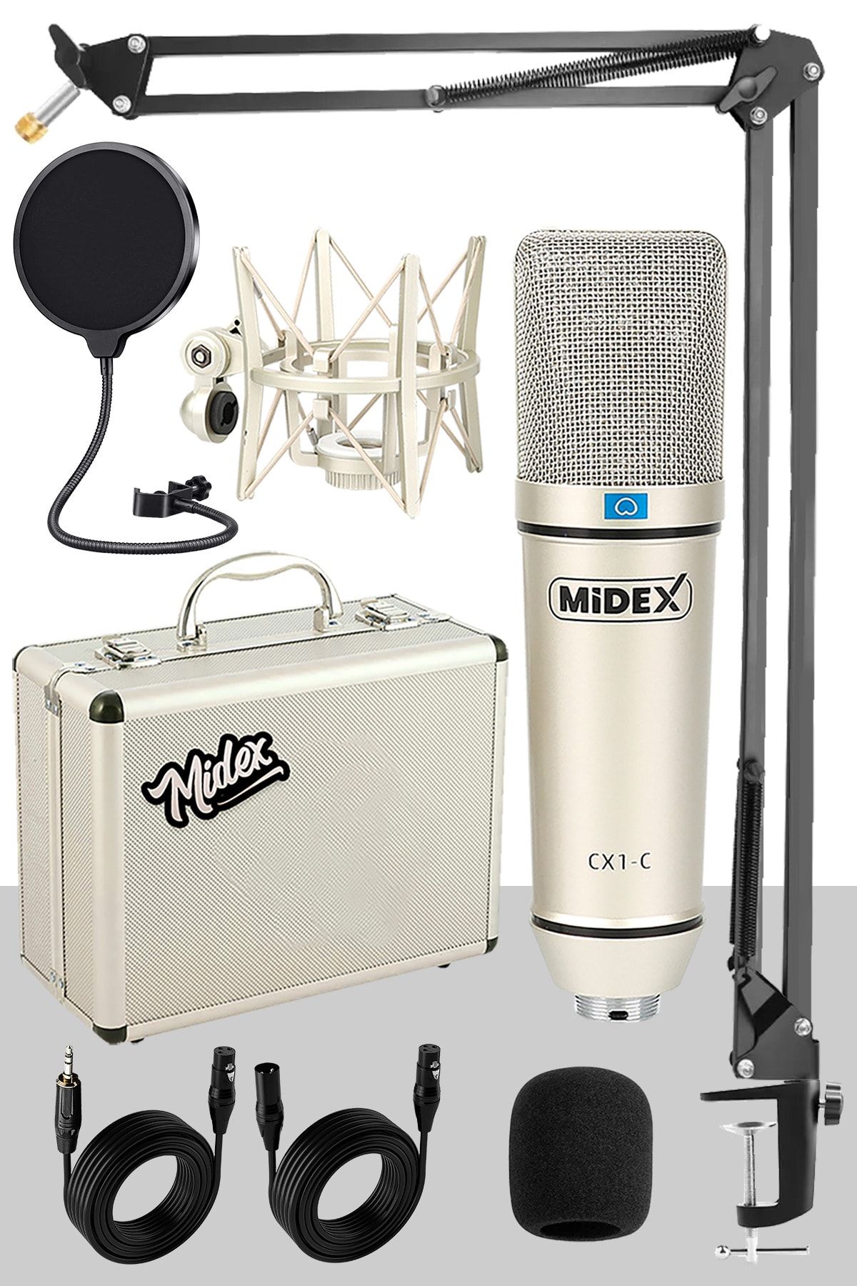 Midex Cx1 Sta Üst Seviye Condenser Stüdyo Ses Kayıt Mikrofonu Stand Filtre Seti