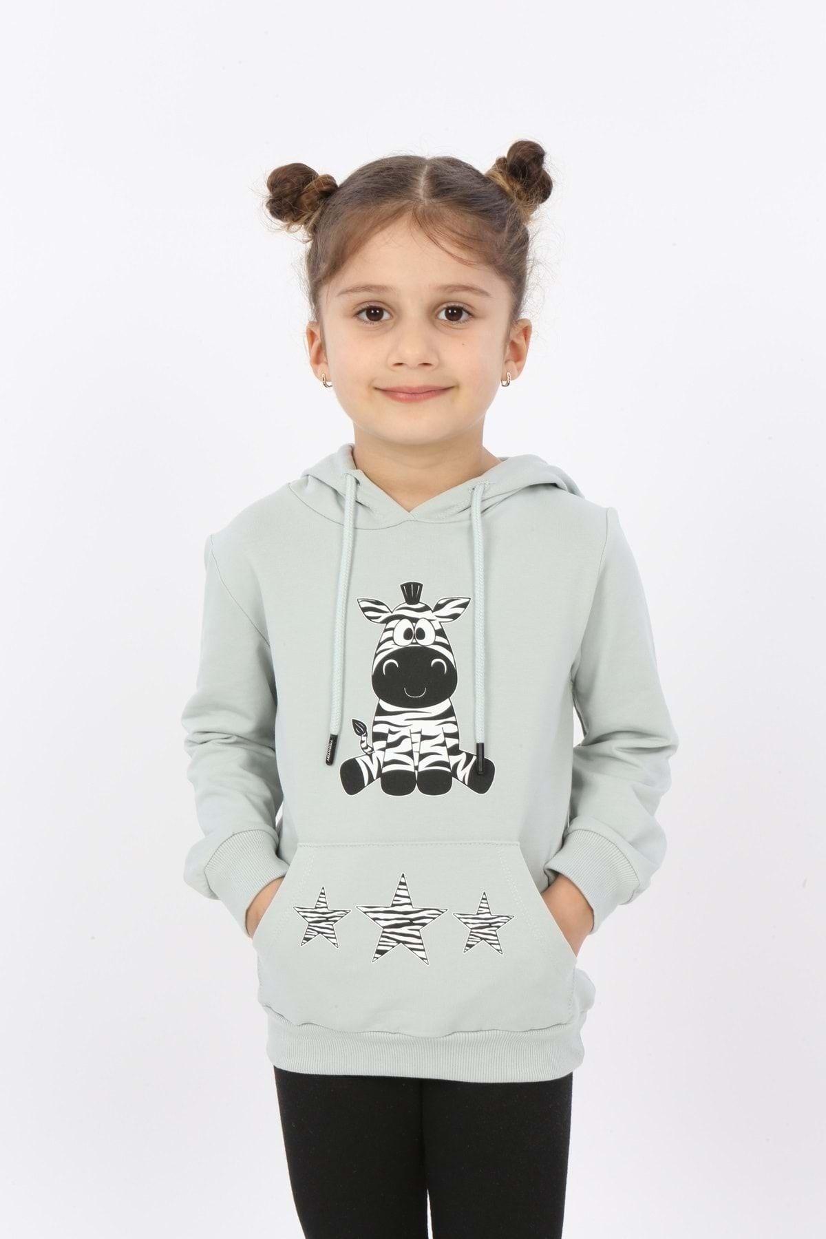 Toontoy Kız Çocuk Yıldızlı Zebra Baskılı Kapüşonlu Sweatshirt