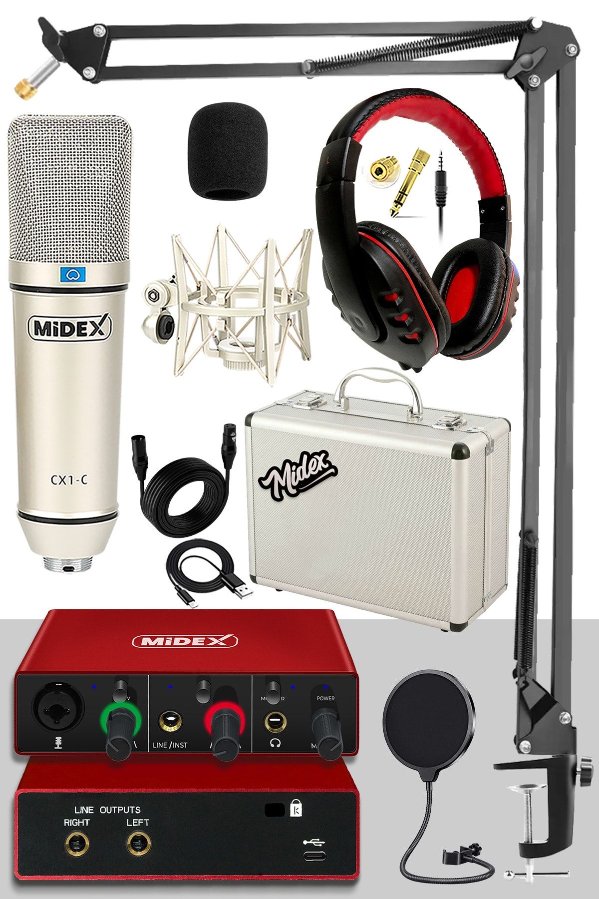 Midex Cx1 Mikrofon Glx-500 Pro Ses Kartı Rs-30 Stereo Kulaklık Kayıt Ekipmanı
