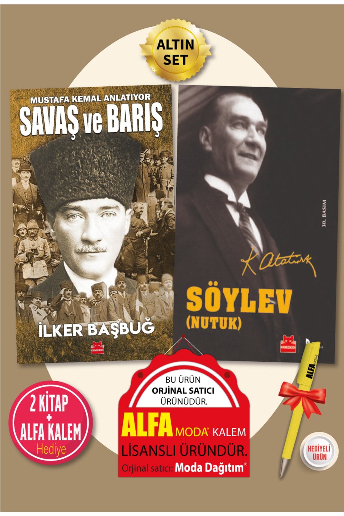 Kırmızı Kedi Yayınları Savaş Ve Barış - Mustafa Kemal Anlatıyor (ilker Başbuğ) + Söylev (nutuk) (atatürk) - 2 Kitap + Kalem