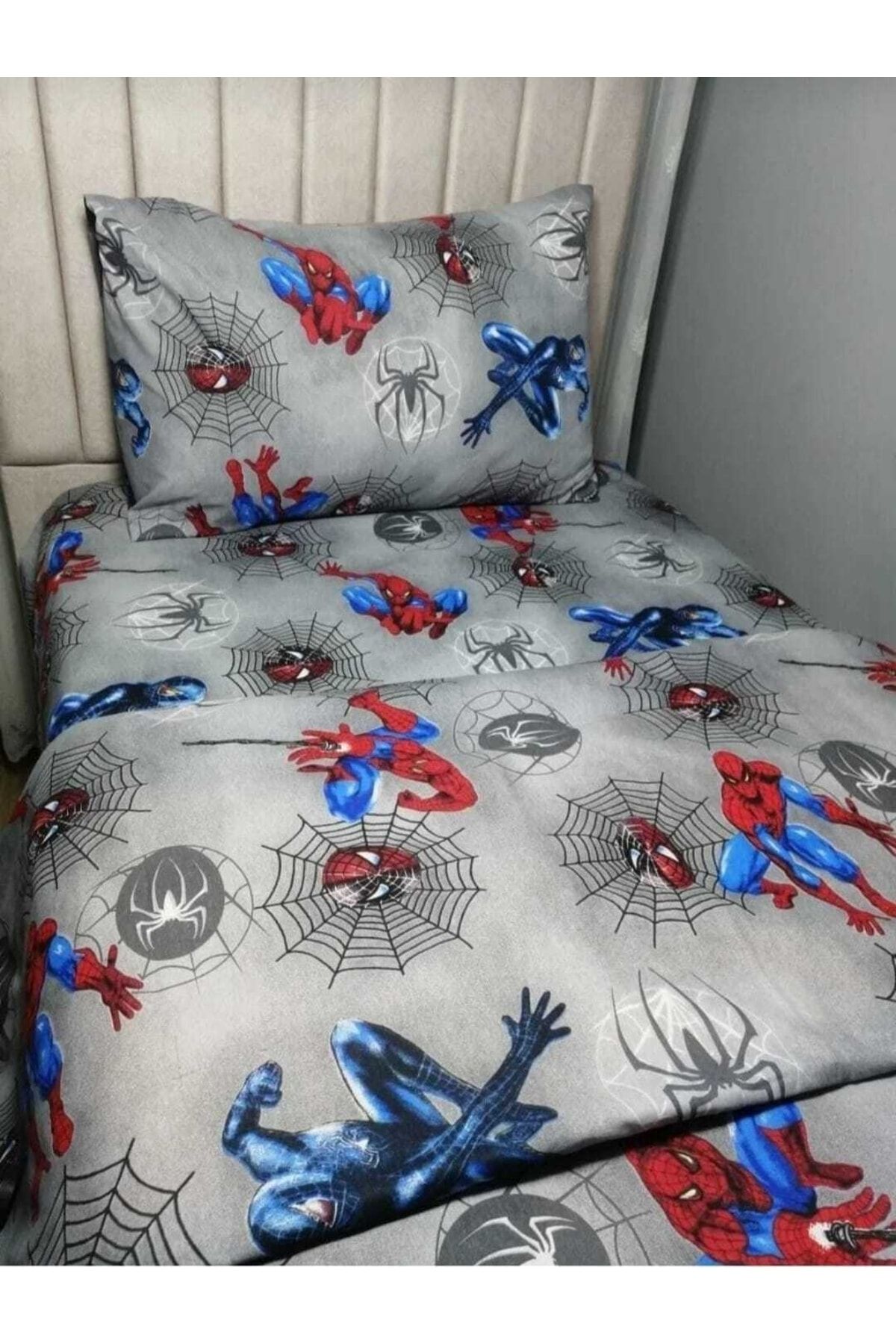 Mert Collection Çarşı Tek Kişilik Gri Spiderman/örümcek Adam Ranforce Nevresim Takımı