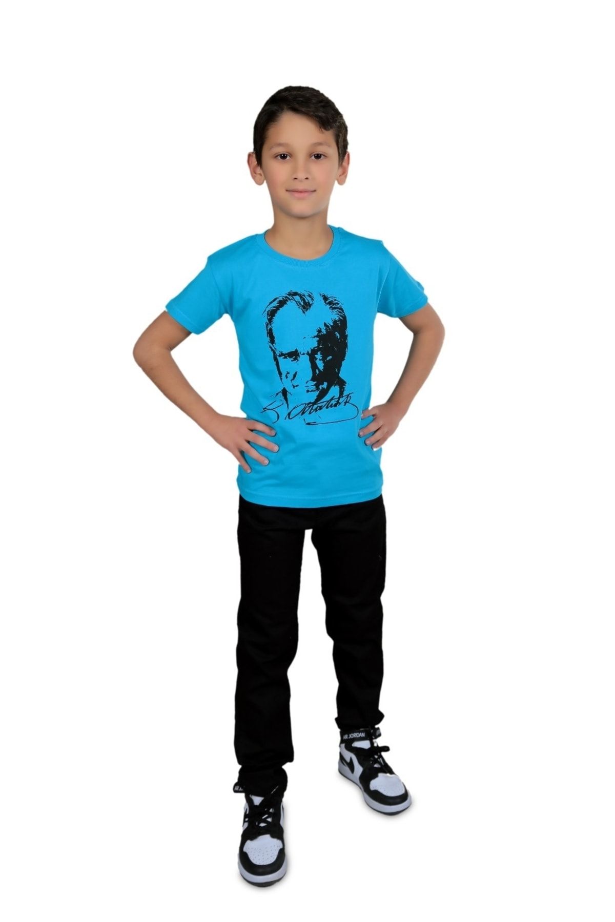 FATELLA Unisex Çocuk Atatürk Baskılı Türk Bayraklı Pamuklu T-shirt 23 Nisan 29 Ekim 10 Kasım