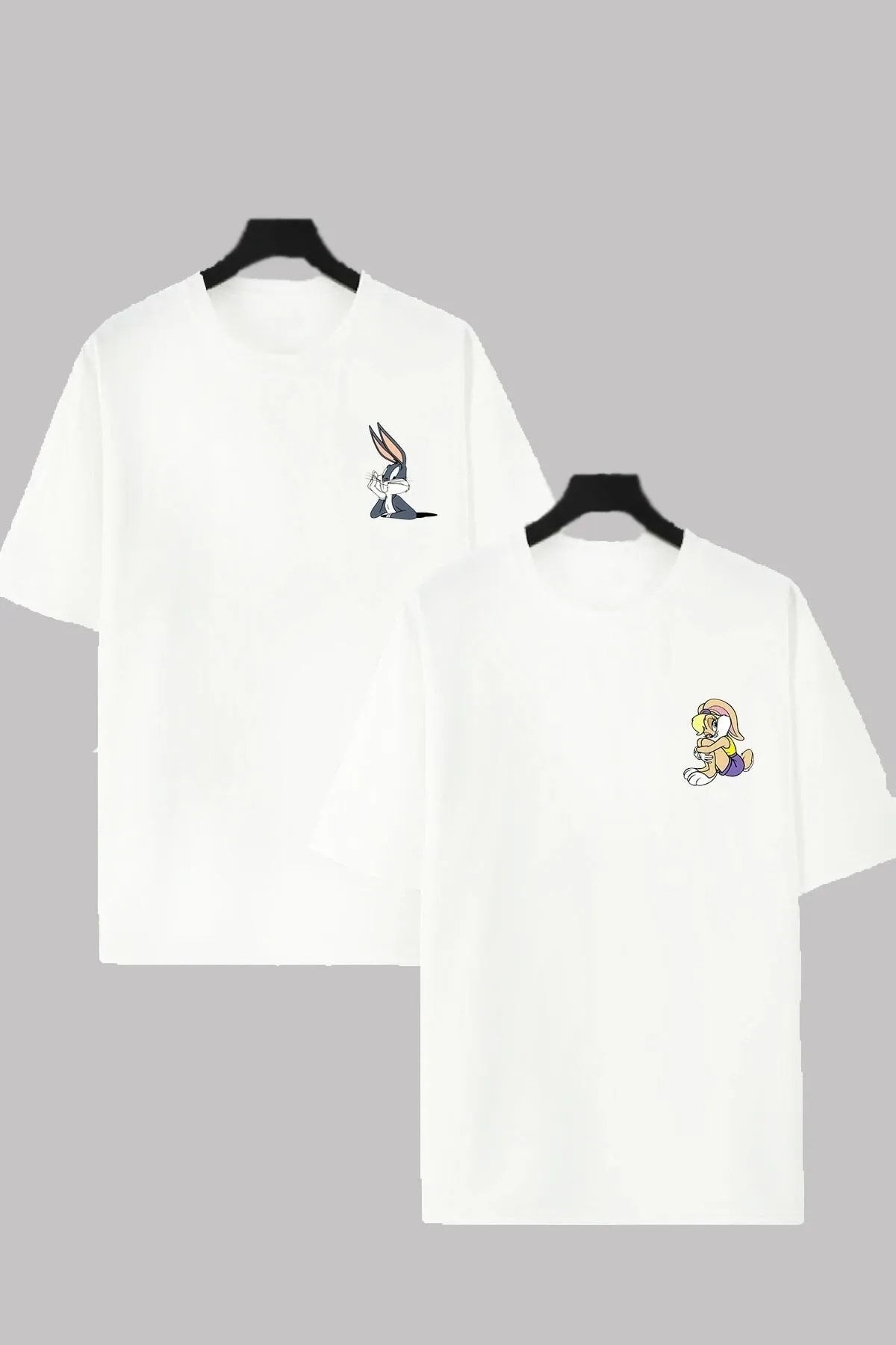 EgeModa Bugs Bunny Ve Lola Bunny Baskılı Sevgili Kombini Oversize Unisex T-shirt 2 Ürün