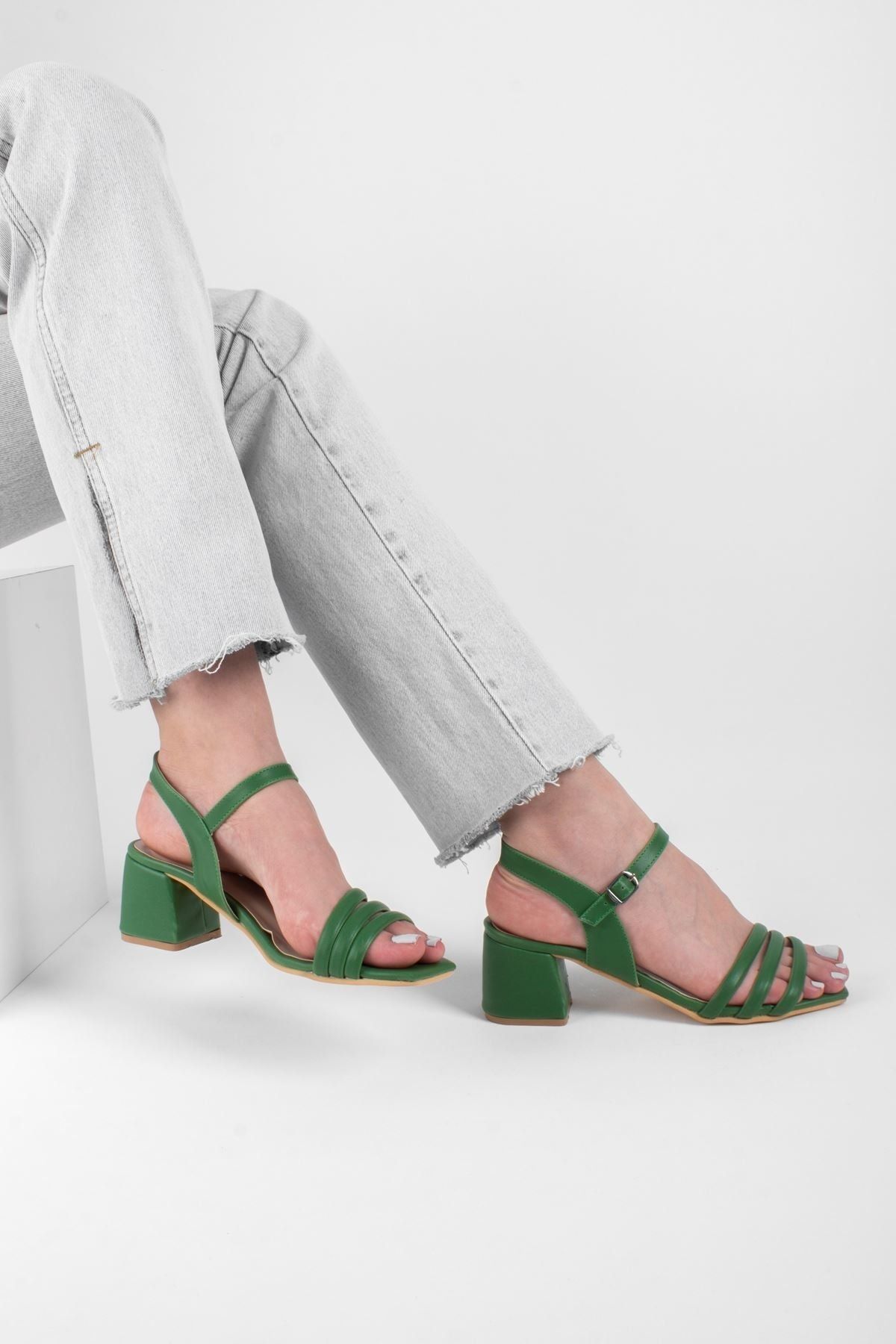 LAL SHOES & BAGS Kadın Yeşil Biyeli Klasik Topuklu Ayakkabı