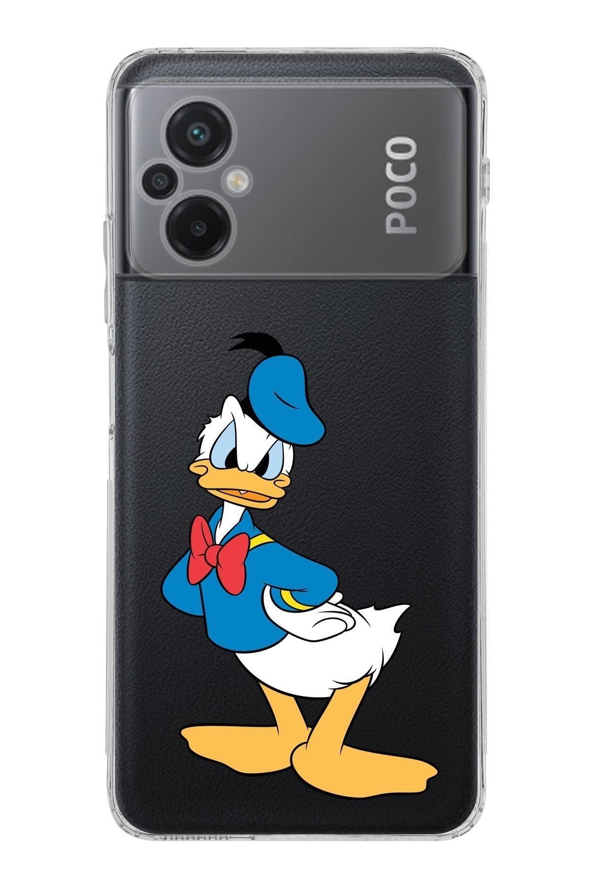 PrintiFy Poco M5 Kamera Korumalı Kapak Donald Duck Tasarımlı Şeffaf Kılıf