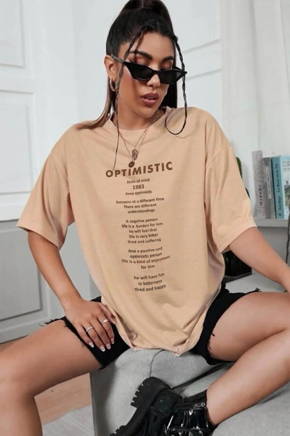 Millionaire Optimistic Camel Oversize Salas Boyfriend Kadın T-shirt